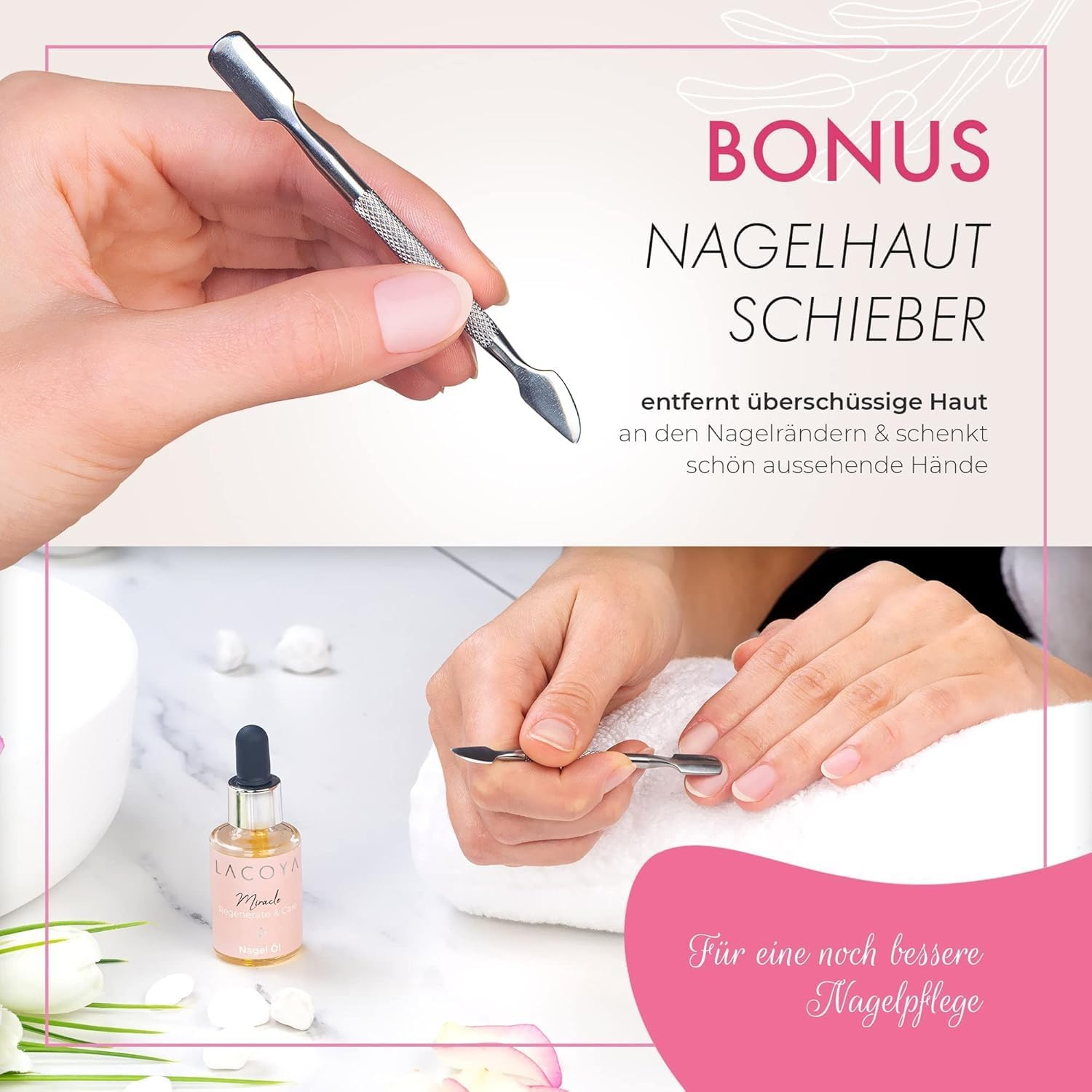 LACOYA&reg; Nail Oil for Fingers, Toenails & Cuticles - Nail Care Oil Strengthens & Nourishes Cracked, Brittle Nails Including Cuticle Pusher - Repair & Protect Cuticle Oil - Cuticle Oil 10 Ml image number 6