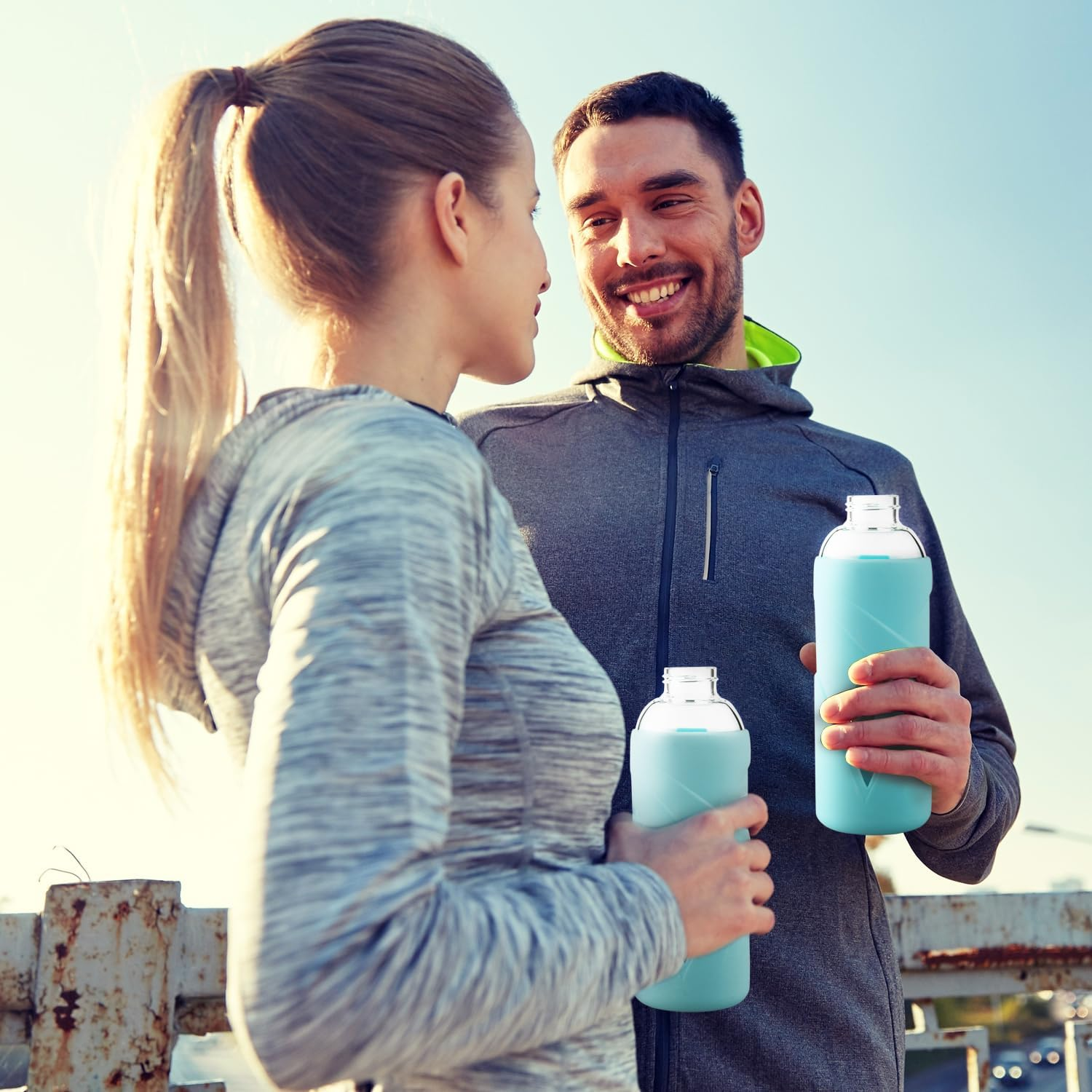 32Oz Borosilicate Glass Water Bottle BPA Free Reusable Glass Drinking Bottle with Silicone Sleeve and Stainless Steel Lid image number 6