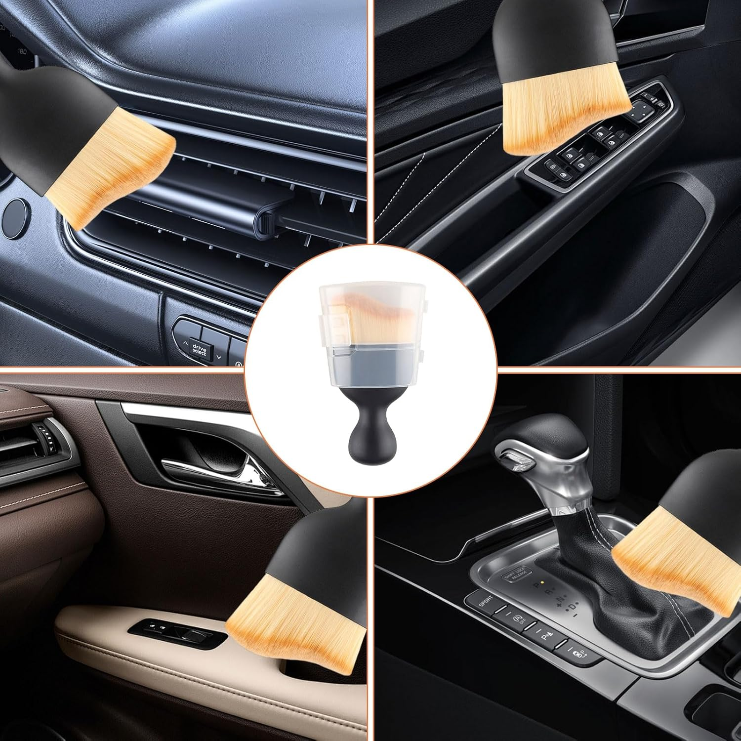Car Interior Cleaner Brush, 3 Pcs Car Detailing Brush, Car Cleaning Brush with Cove, Car Interior Duster with Soft Bristles, Auto Interior Dusting Tools for Vents, Dashboards, Scratch Free image number 4