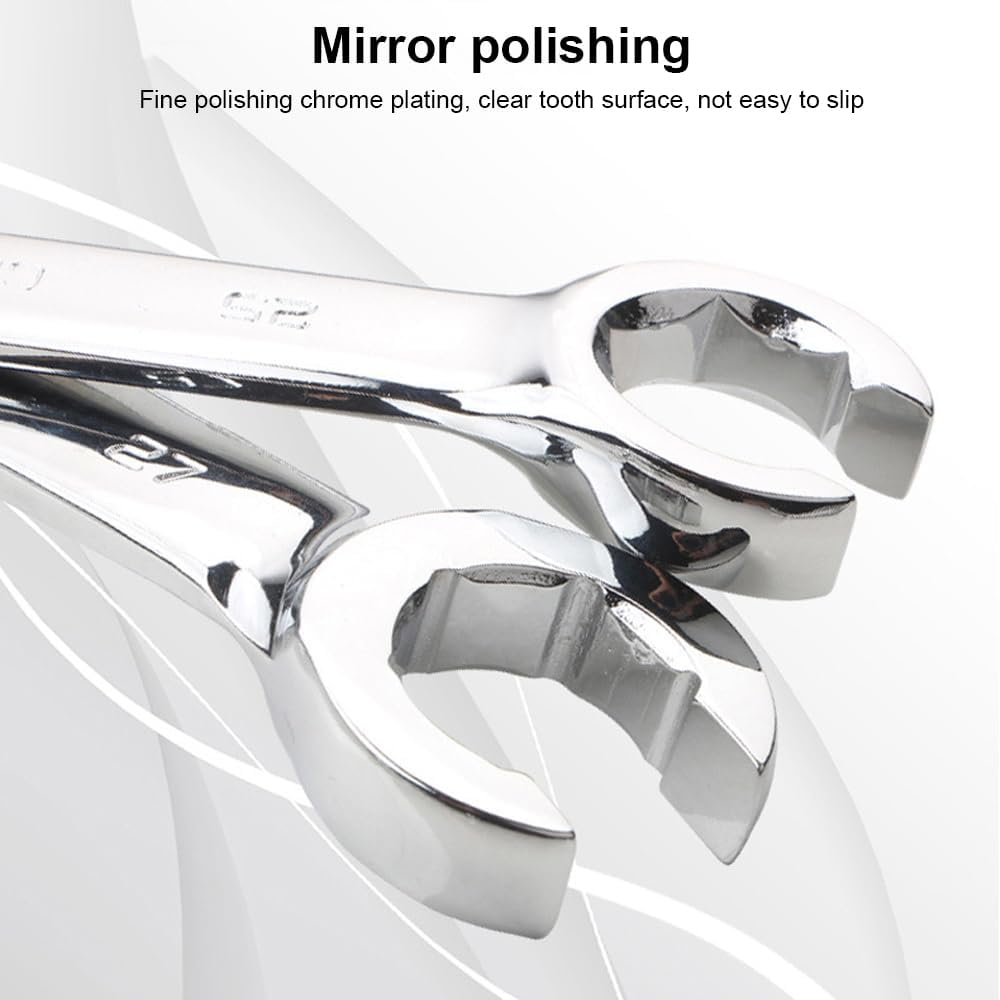 Flare Nut Spanner Set, 8 Piece Metric Line Wrench Set (6Mm&ndash;22Mm), Double Opening Oil Pipe Wrench Set with Organizer Box for Brake, Fuel and Hydraulic Lines Mechanics and Automotive Repair image number 1