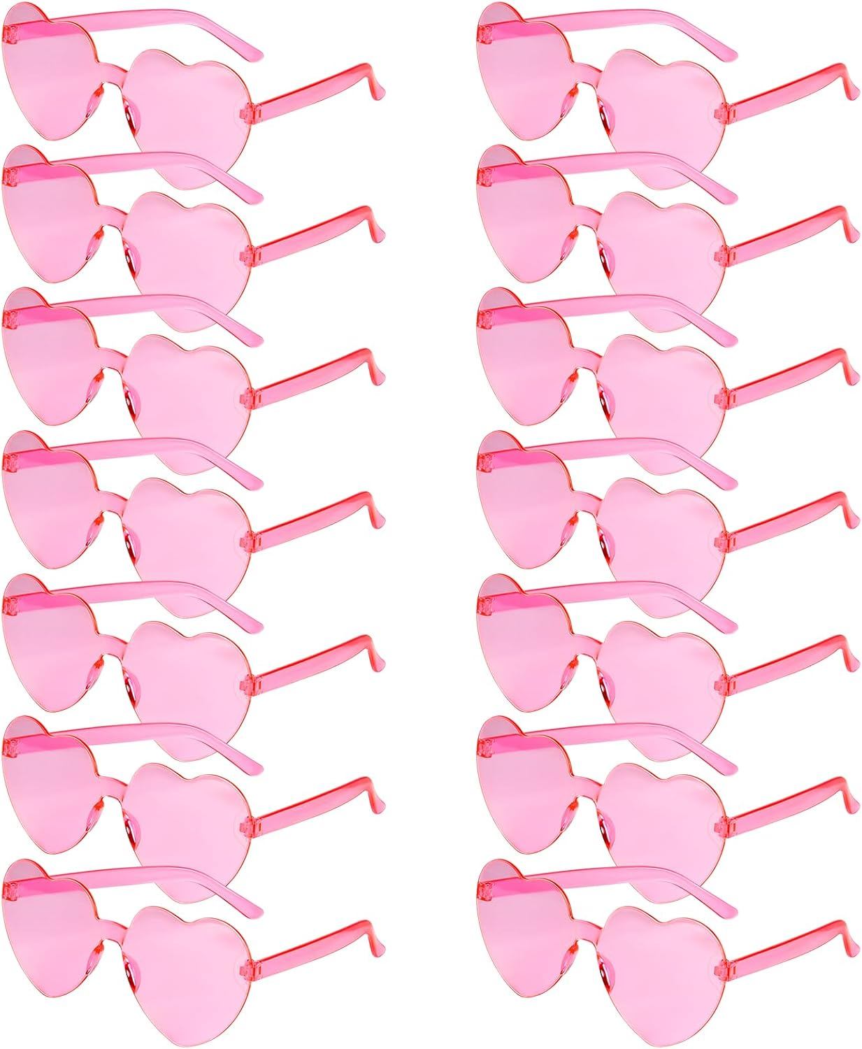 BOUBONI 14 Pack Heart Shaped Sunglasses for Women Rimless Heart Glasses Bulk Mardi Gras Candy Color Sunglasses for Party