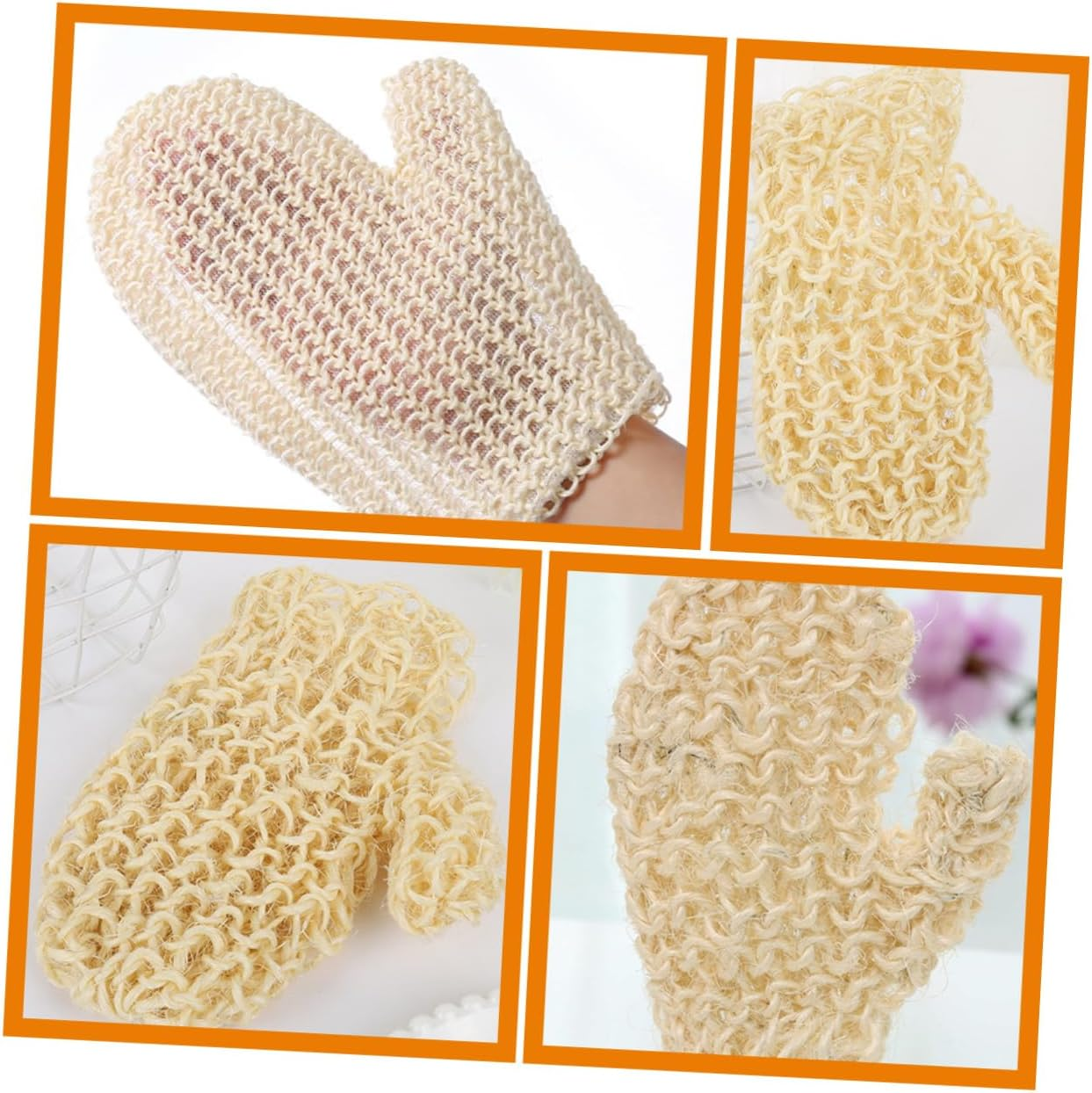 HEATSHAKING 2Pcs Sisal Shower Back Scrubber Bath Mitts Exfoliating Gloves for Bathroom Cleaning image number 5