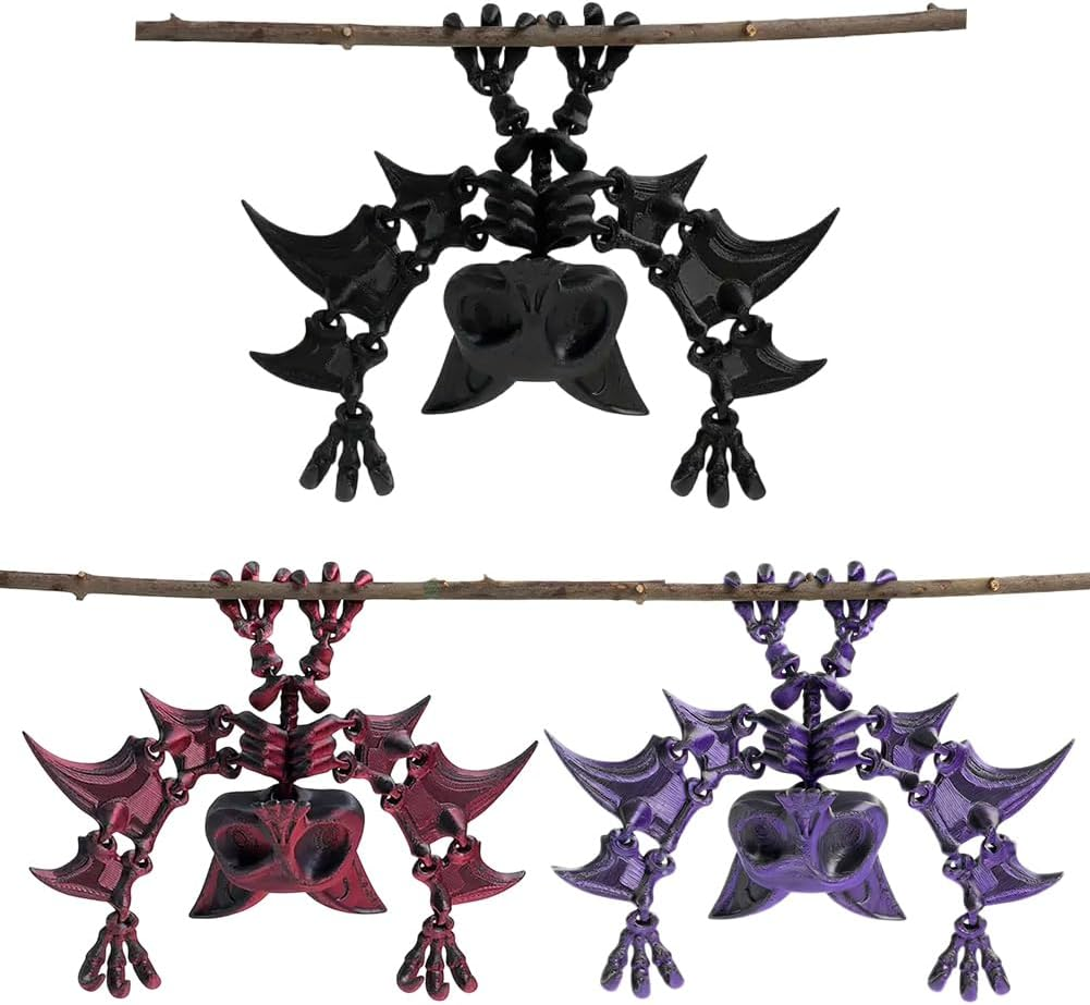 Halloween 3D Night Light Bat Model Set of 3 Joint Movable Simulation Bat Halloween Parties Decoration for Window Garden Christmas Tree Home Creative Gifts