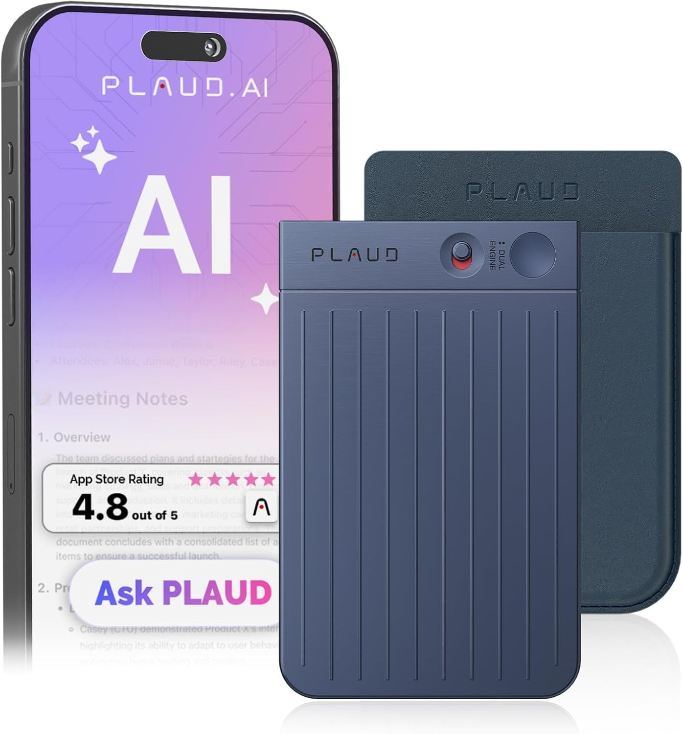 AI Voice Recorder, PLAUD Note AI Note Taking Device, Transcribe & Summarize, Support 112 Languages, 64GB Navy Blue Digital Audio Recorder for Lectures, Meetings, Calls, with Magnetic Dark Blue Case