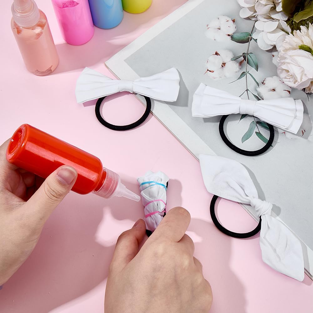 SOFPLATE 112 White Hair Bobbles with Bow and Batik Hair Accessories with 12 Batik Hair Bobbles Made of Cotton 100 Colourful Rubber Bands Non-Slip Stretchy Elastic Head Wrap Holder for Party image number 5