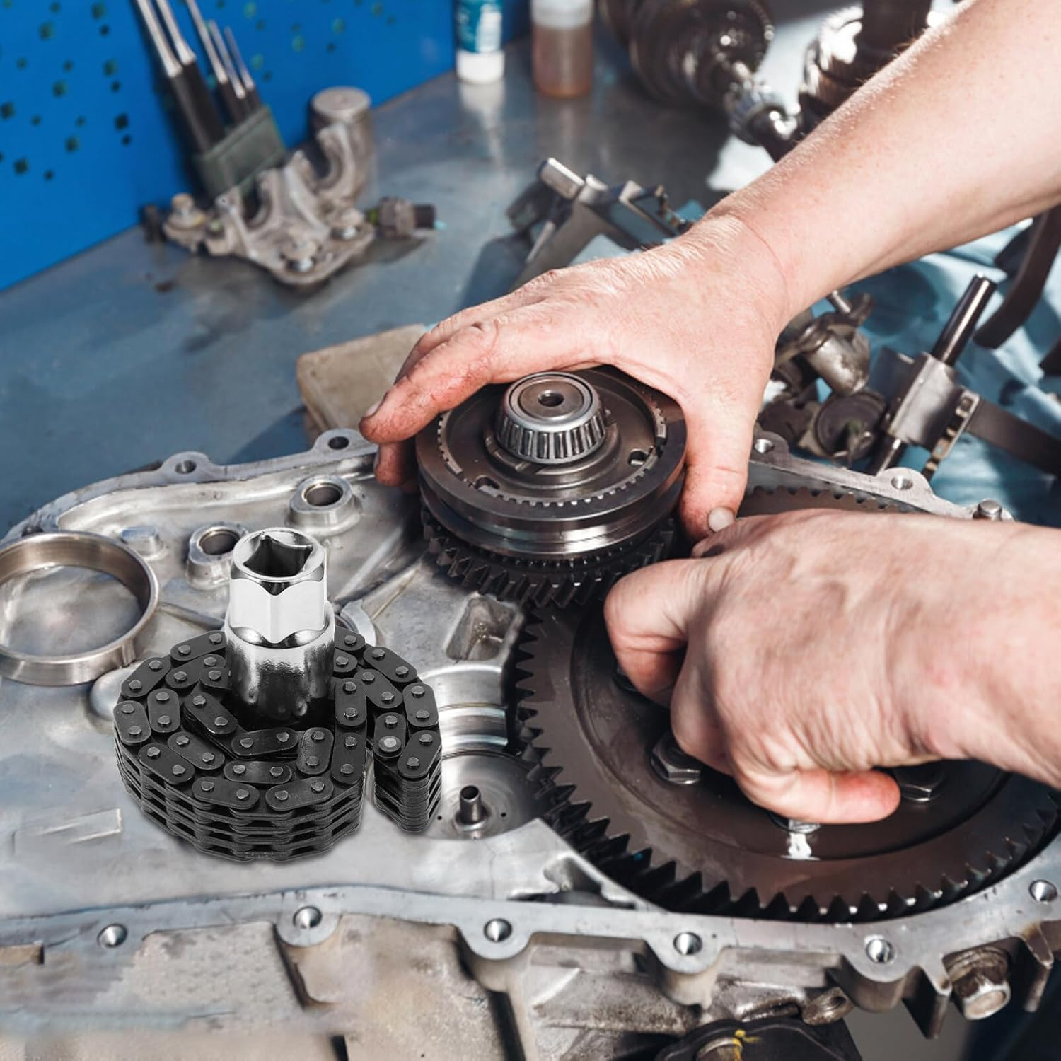 SOLUSTRE Chain Wrench Section Oil Filter Tool Heavy-Duty Double Chain Wrench for Motorcycle and Automotive Versatile Filter Removal and Installation Construction