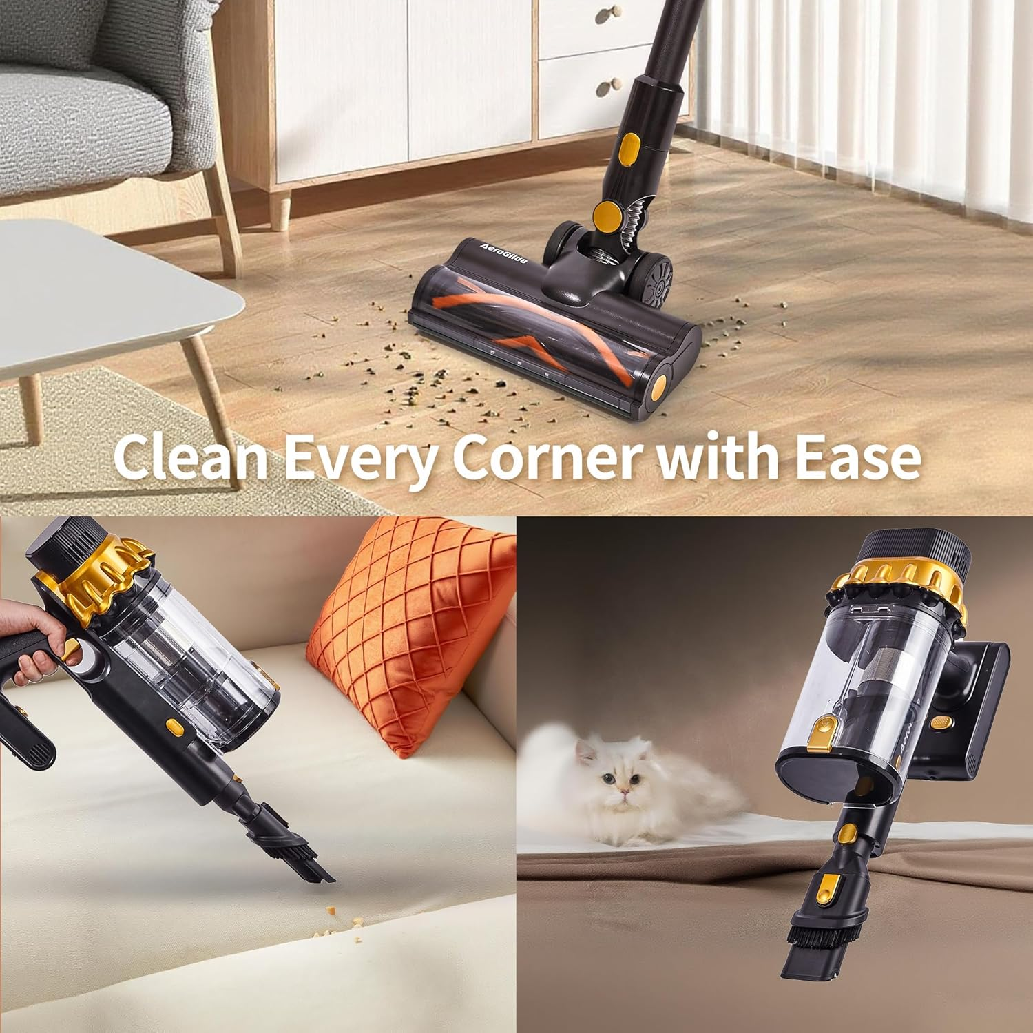 Cordless Stick Vacuum Cleaner, 45Kpa Powerful Suction, 550W Motor, 50 Min Runtime, Auto Mode, LED Display, Wall Mount, HEPA Filter &ndash; Ideal for Pet Hair, Hard Floors & Carpets image number 2