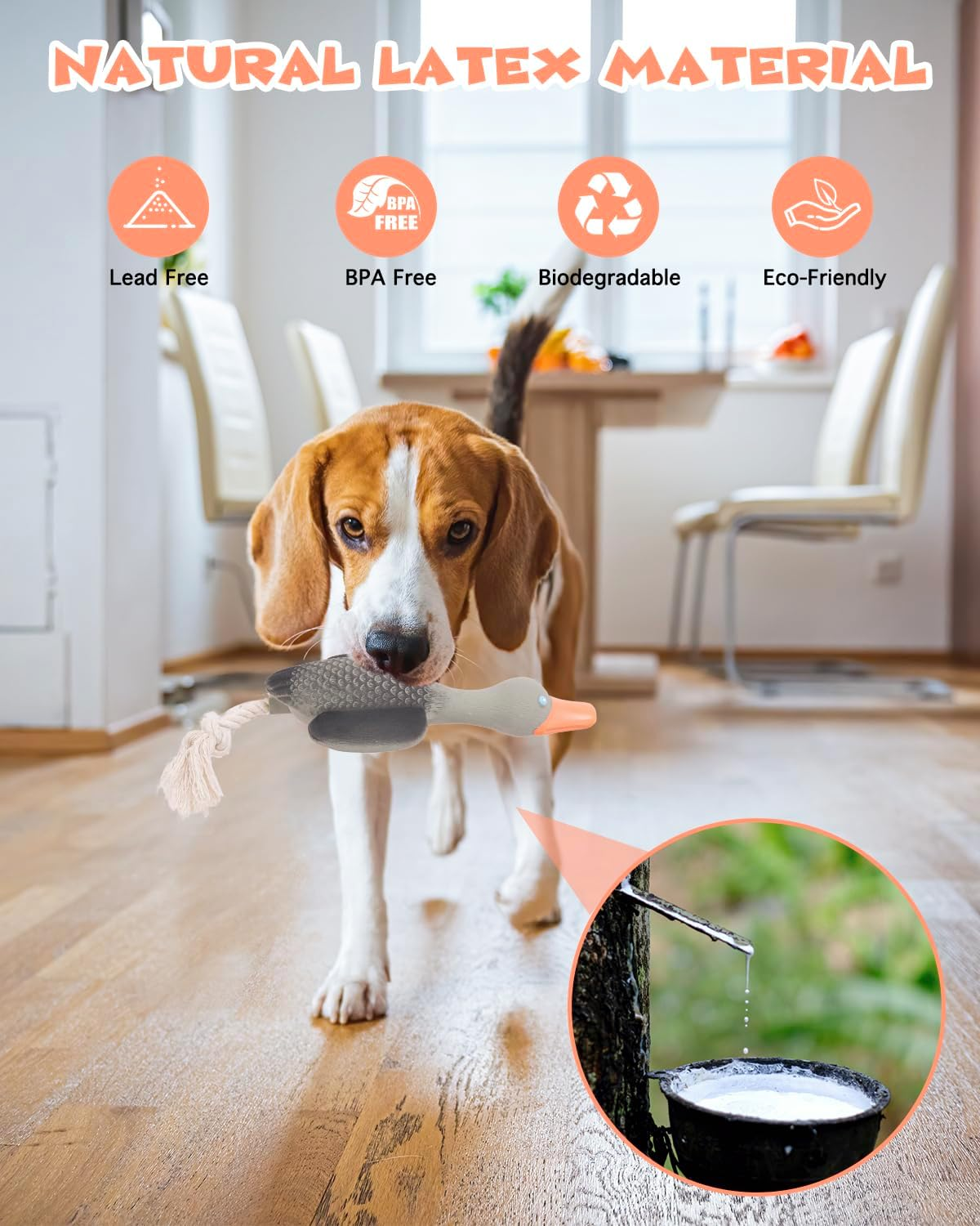 Squeaky Rope Dog Toys, Latex Rubber Squeak Duck Tug of War Toy, Interactive Play Puppy Stuffed Chew Toy for Small Medium Dogs image number 3