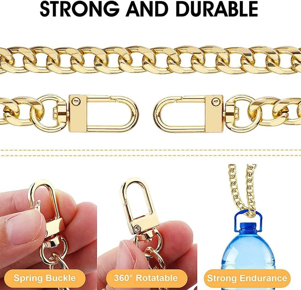 4 Pcs Replacement Purse Chains for Shoulder Handbags and Crossbody Bags, Metal Buckles,Gold Handbag Chain Straps image number 1