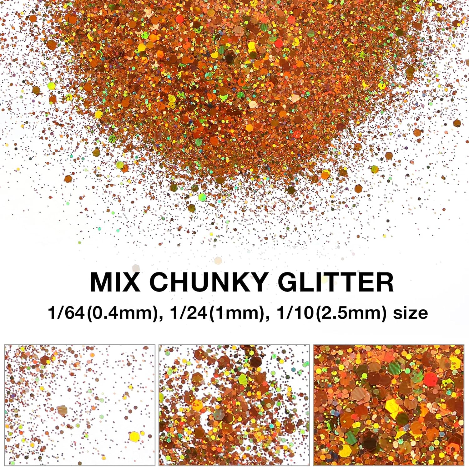 TORC 4 OZ Orange Holographic Glitter 4 Ounce Mix Chunky Glitter Bulk for Resin Craft Cosmetic Art Festival Decoration image number 4