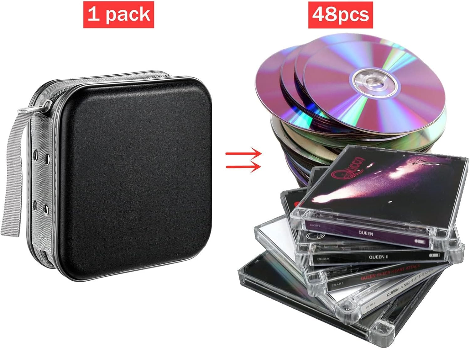 CD Case, DVD CD Wallet Holder Organizer for Car 48 Capacity Hard Plastic Portable Travel DVD Case Protective Zipper CD Case Holder Car Storage Wallet Bag (48 Capacity, Black) image number 2