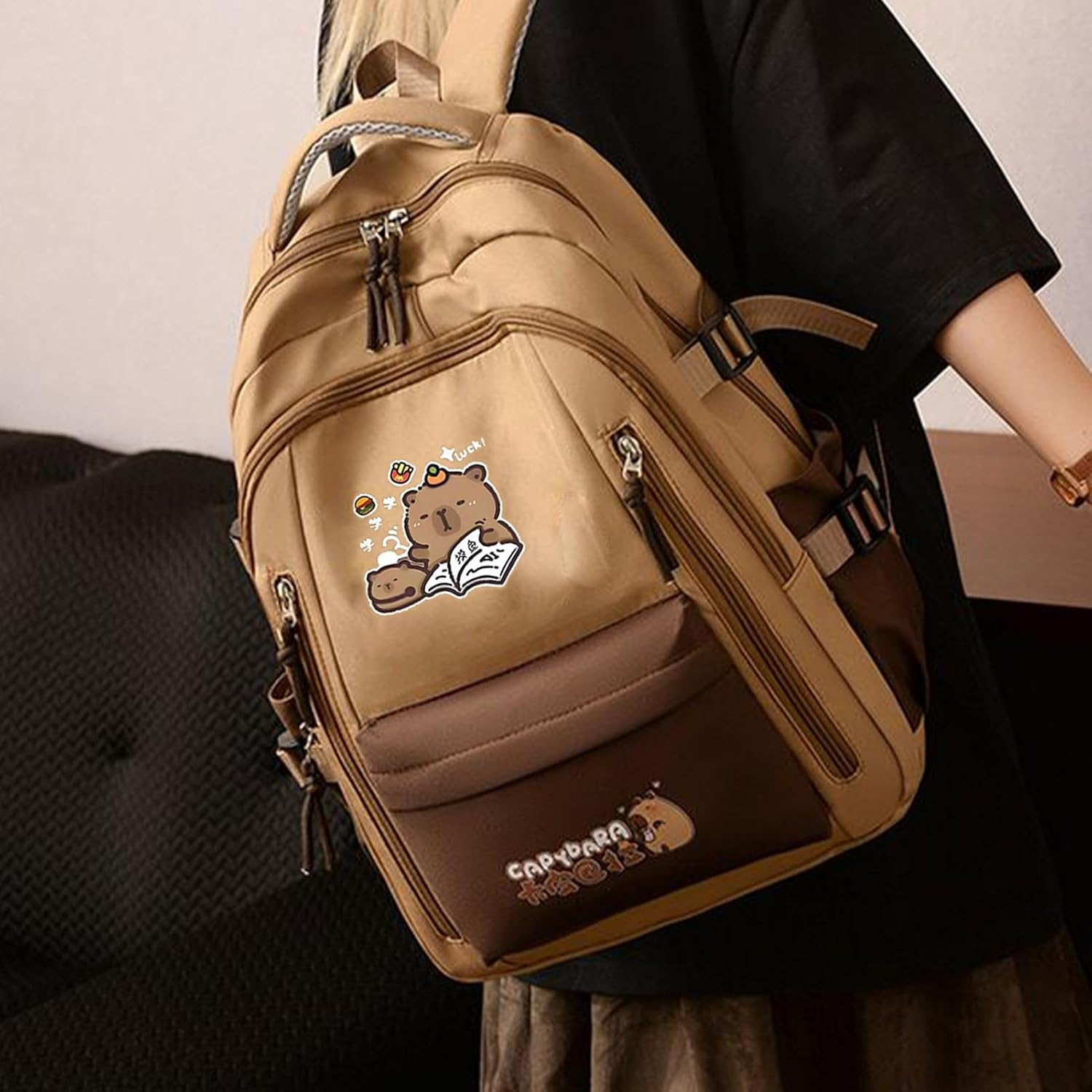 Capybara Backpack Kit,Large Capacity Capybara School Bag Set | Waterproof Bookbag Pencil Bag Kit for Laptop Tablet Daily Christmas Travel Water Bottle Books Stationery Students - B image number 4