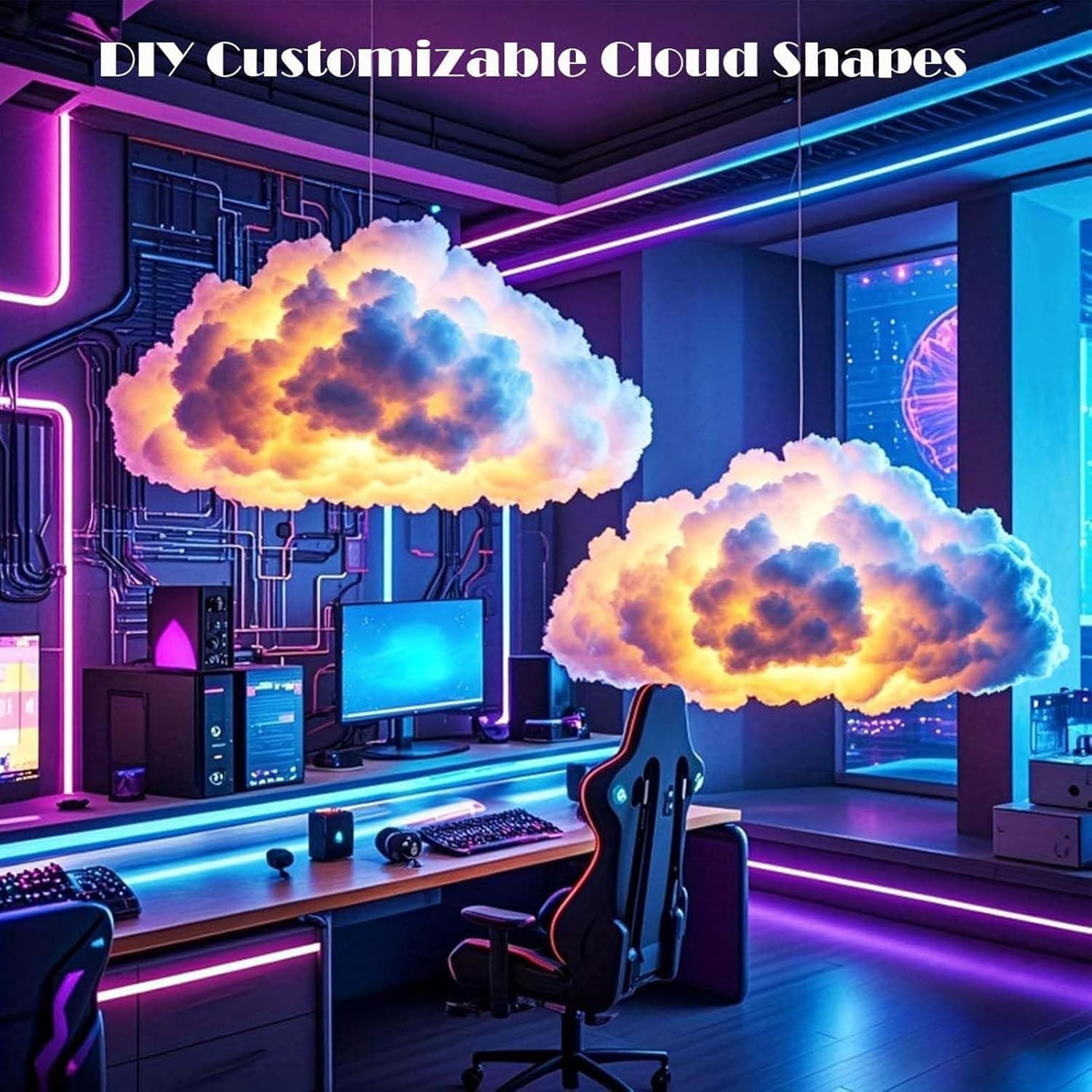 3D Storm Cloud Lamp - USB Decoration Set, Music Desk Lamp, Sturdy Holder for Ceiling, Bedroom, Living Room, Office, Party, Reliable Decorative Accessory for Parties and Photography image number 1