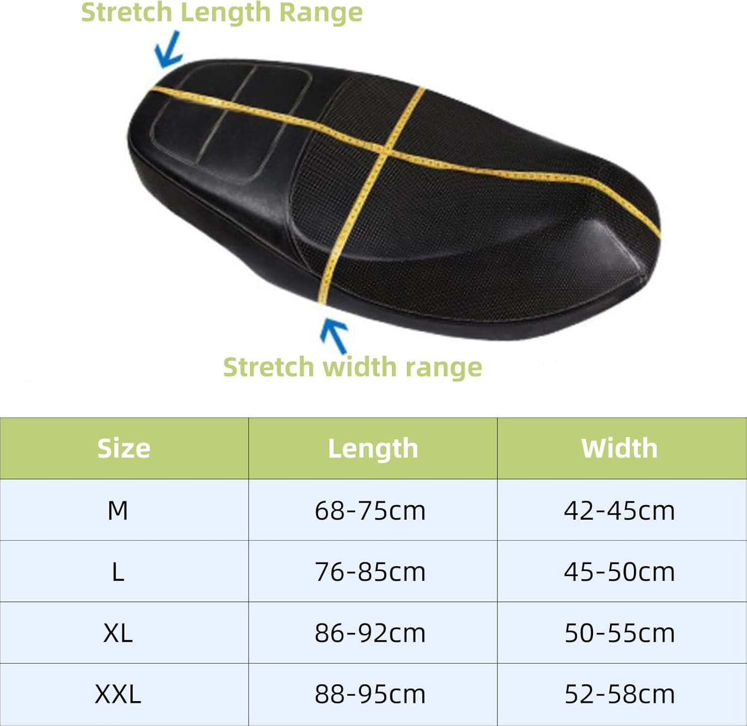 2Pcsblack Motorcycle Scooter Seat Cover Seat Anti-Slip Cushion 3D Spacer Mesh Fabric,Fitselectric Vehicle Andscooter, Xx-Large (Black, XL) image number 6