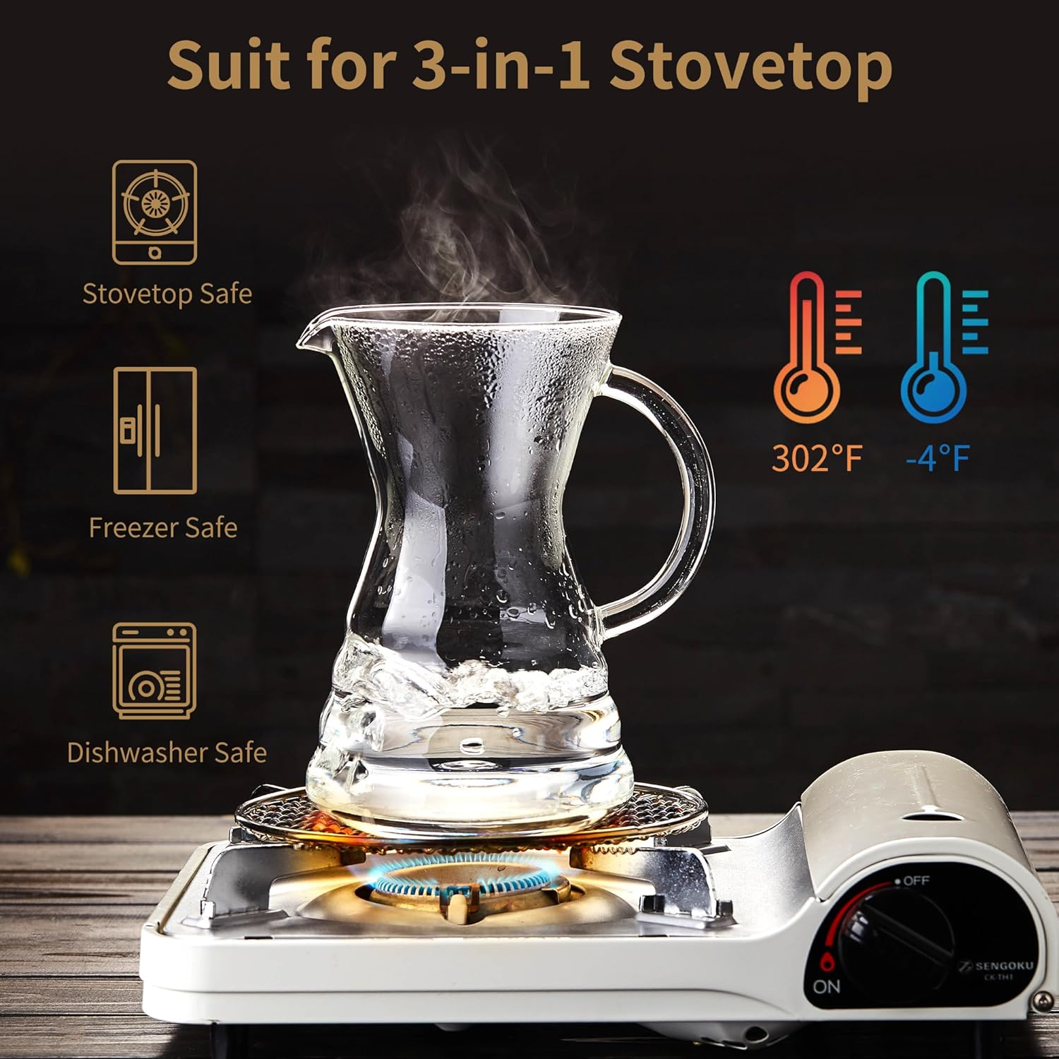Unbreakable Pour over Coffee Maker with Permanent Stainless Filter 8 Cup, Thickened Heat-Resistant Borosilicate Glass Dripper Coffee Brewer, Stovetop Safe image number 5