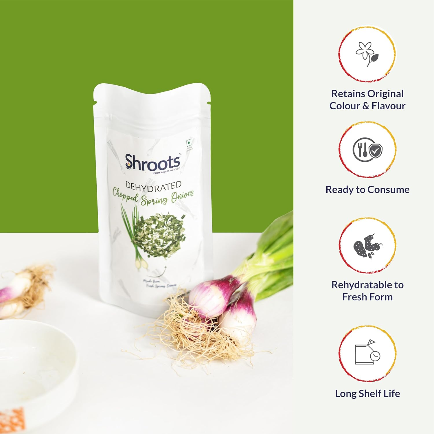 SHROOTS Dehydrated Chopped Spring Onion Flakes Pure Vegetarian No Added Salt Easy Cooking Essential Machine Dried Vegetable with Natural Aroma Ideal for Immune Support & Digestive - 0.71 Oz, Pack of 1