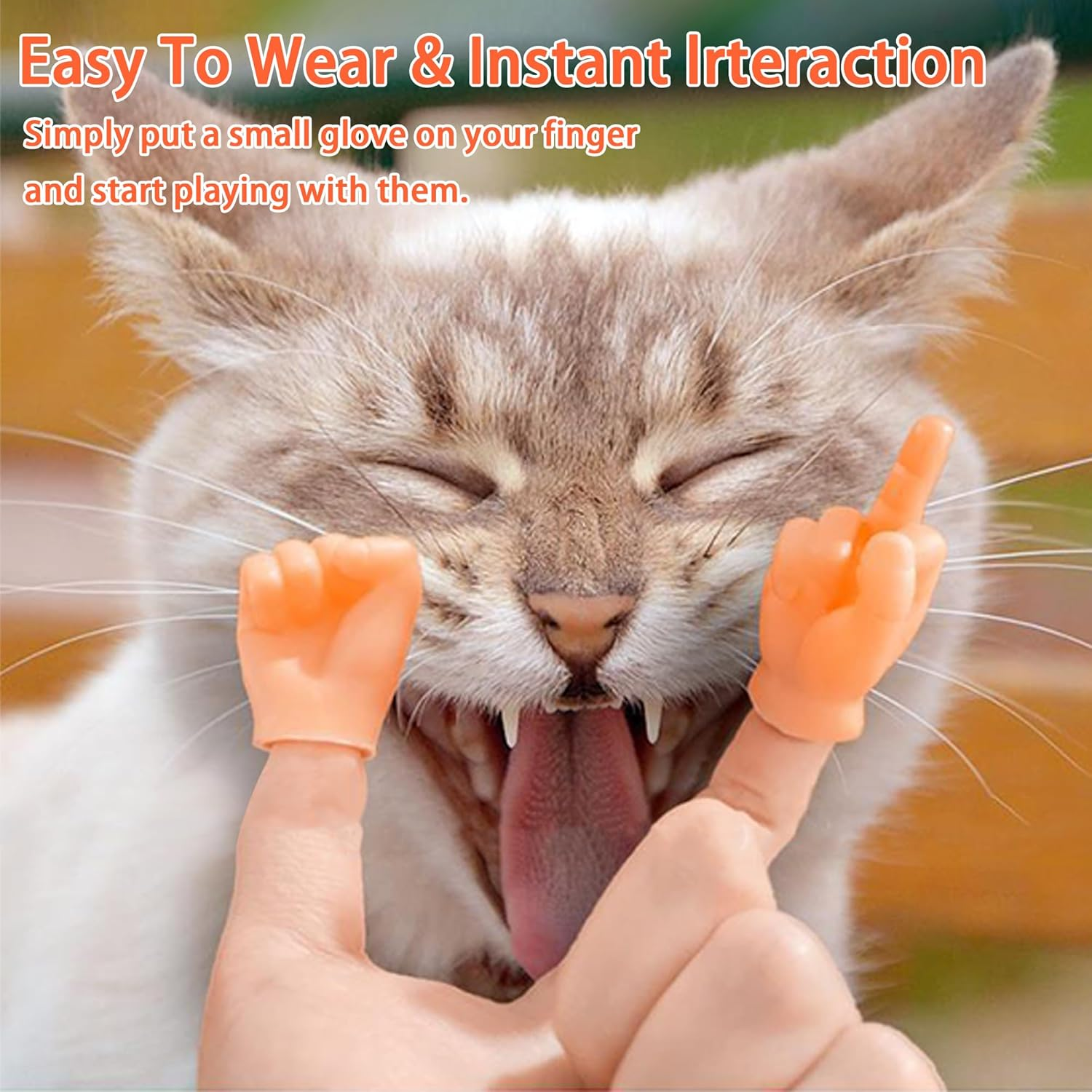 6PCS Tiny Hands for Cats, Funny Little Hands for Cats, Rubber Finger Puppets for Cat Paws, Little Hands for Fingers, Stretchable Mini Hands for Cats, Cat Interactive Toy image number 1