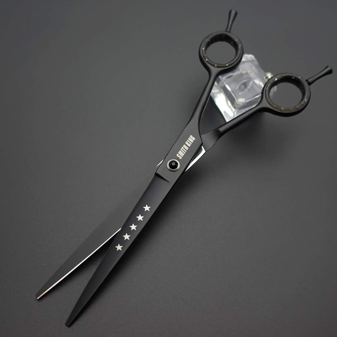 7.0 Inches Professional Dog Grooming Scissors Set Straight & Thinning & Curved & Chunkers & Comb 5Pcs in 1 Set for Left-Handed & Right Handed Black - Purple image number 7