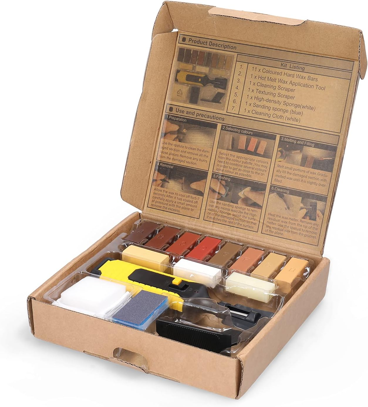 REFENG Floor Repair Suit, Home Household Laminate Repairing Kit, Floor Repairs Kit, DIY Multifunctional Wood Board Repairs Tool Kit Wooden Floor Scratches Mending Utility Tool Kit with 11 Wax Blocks image number 6