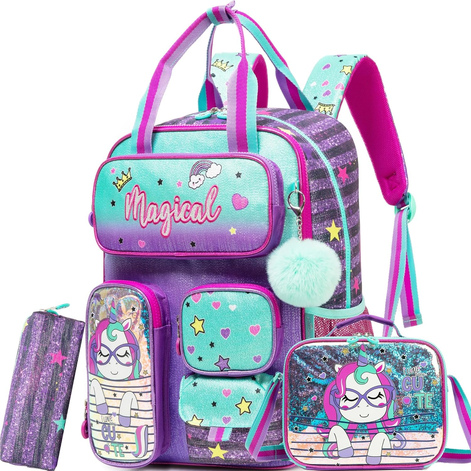 MYHSBYO School Backpacks for Girls Boys Kids Backpack with Lunch Bag for Elmentary Preschool Students