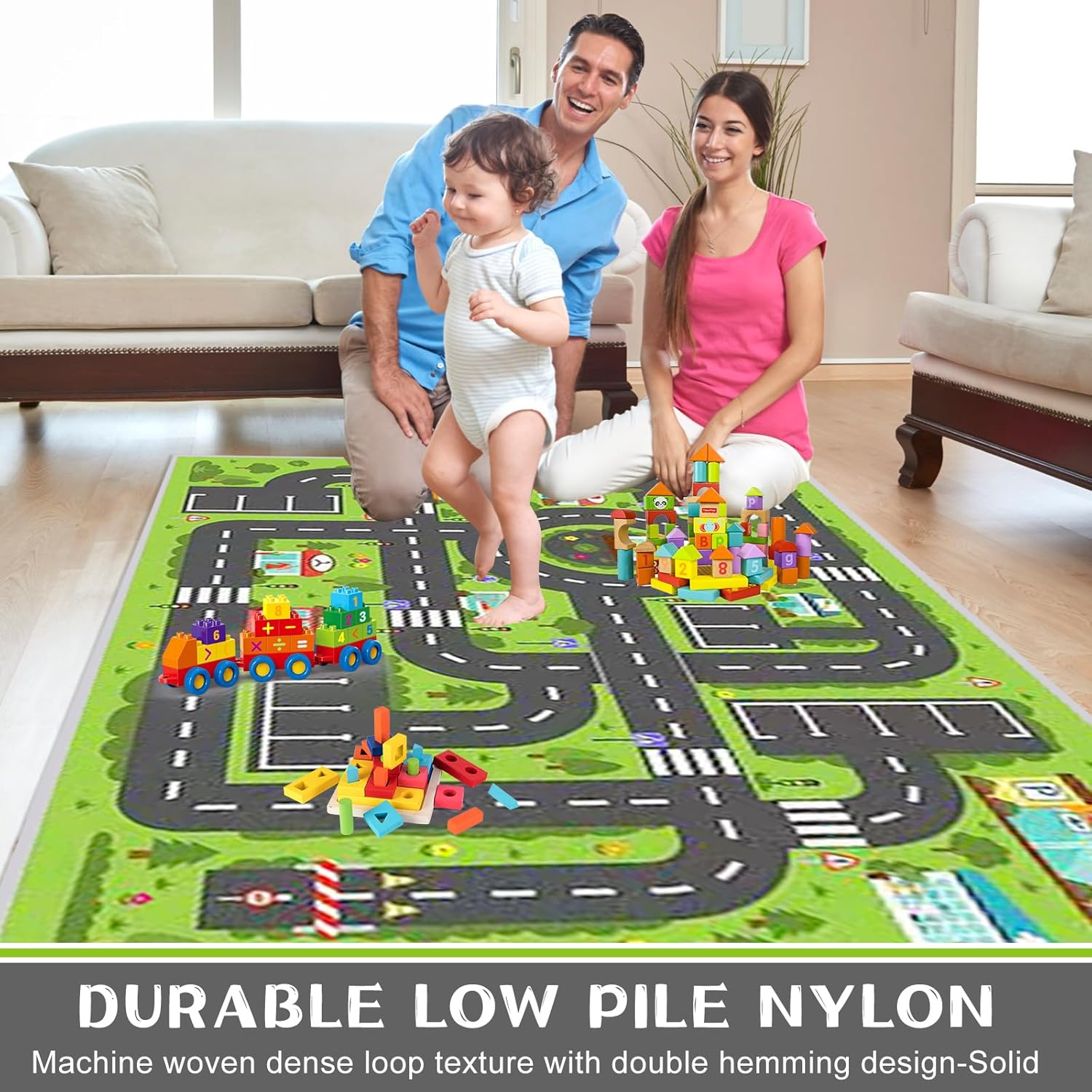 Kids Play Rug Carpet Town City Industrial Farm Road Car Mat 160X120Cm Kid Playmat Exercise Mat Learning Educational Area Rug for Children Boy Girl Kids Toddler Bedroom Playroom (Style F, 120X160Cm) - Style F image number 3