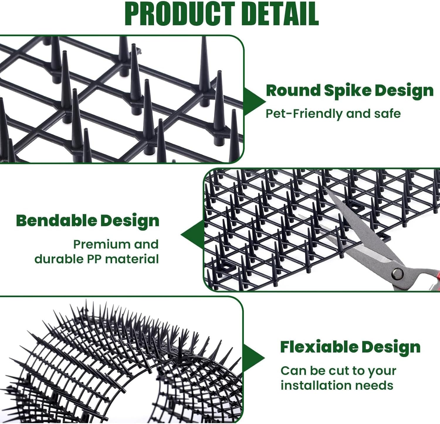 Vsgaalge 6.5FT Cat Repellent Mat with Spikes Outdoor Cat Deterrent Mat Indoor Prickle Spike Strips for Animals for Keep Pet off Couch Furniture Garden Fence Yard