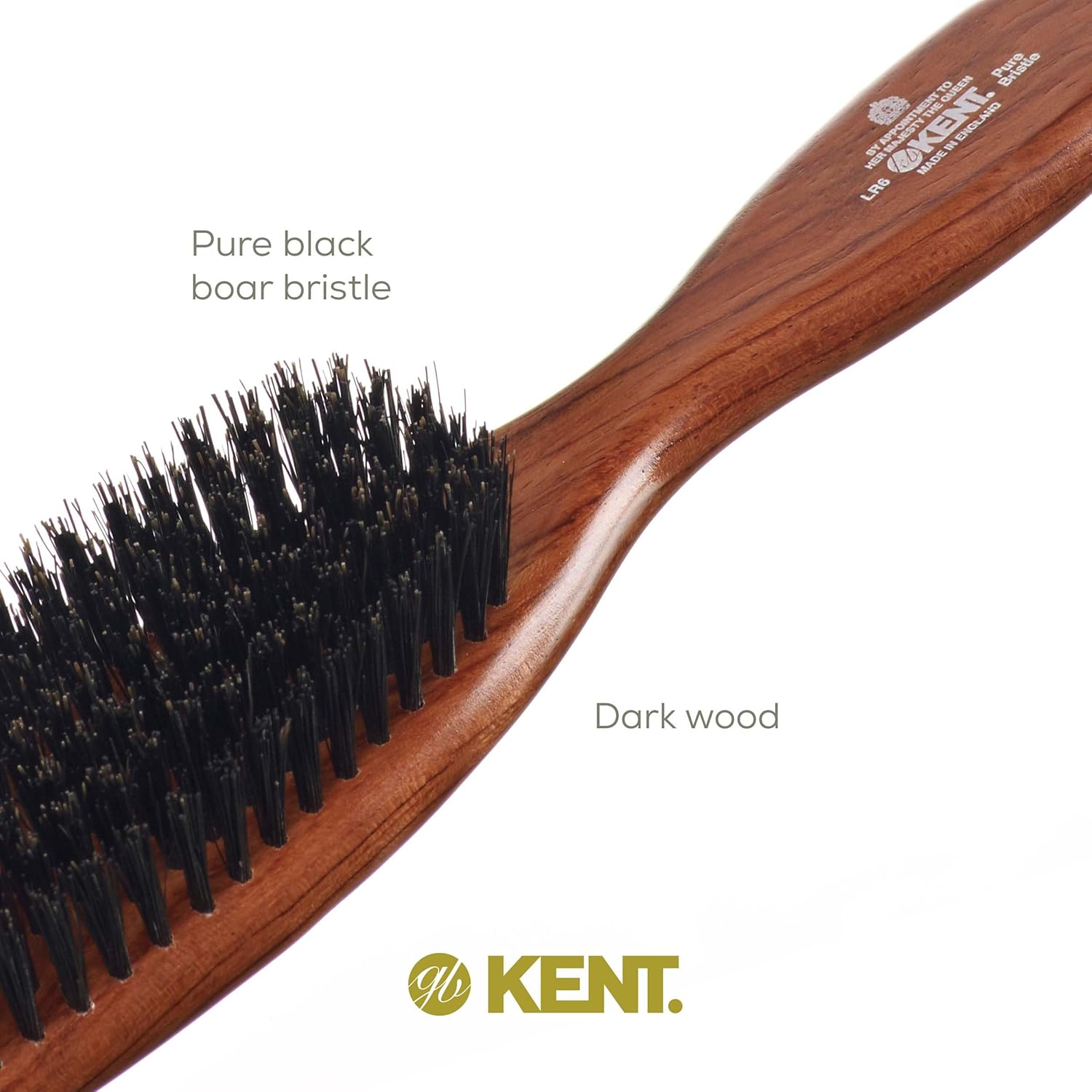 Kent LR6 Finest Dark Wood Styling Hair Brushes for Women - Natural Black Boar Bristle Hairbrush for Medium to Thick Hair of All Lengths - Dry Brush for Styling, Straightening, and Stimulating Oils image number 1
