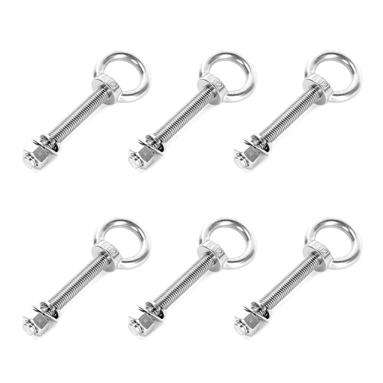 Ruimou 6 Sets M12 Lifting Eye Bolts with Nuts and Flat Washers for Industrial, Furniture Decoration, Construction, Marine, Mechanical Equipment (M12) image number 6