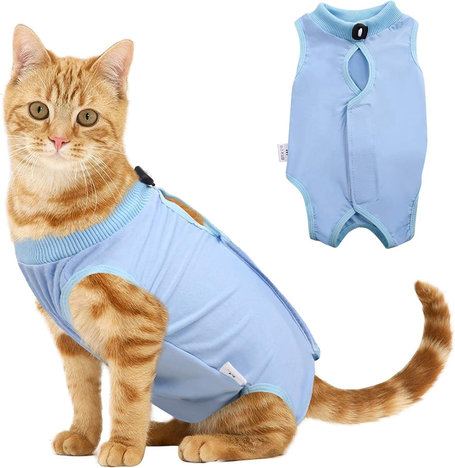 Voarge Recovery Suit Cat, Cat Bodysuit after Op, Anti-Licking, Prevent Licking after Surgery, Weaning and Keep Warm Recovery Cloth Suit for Cats Dogs (M, Blue)
