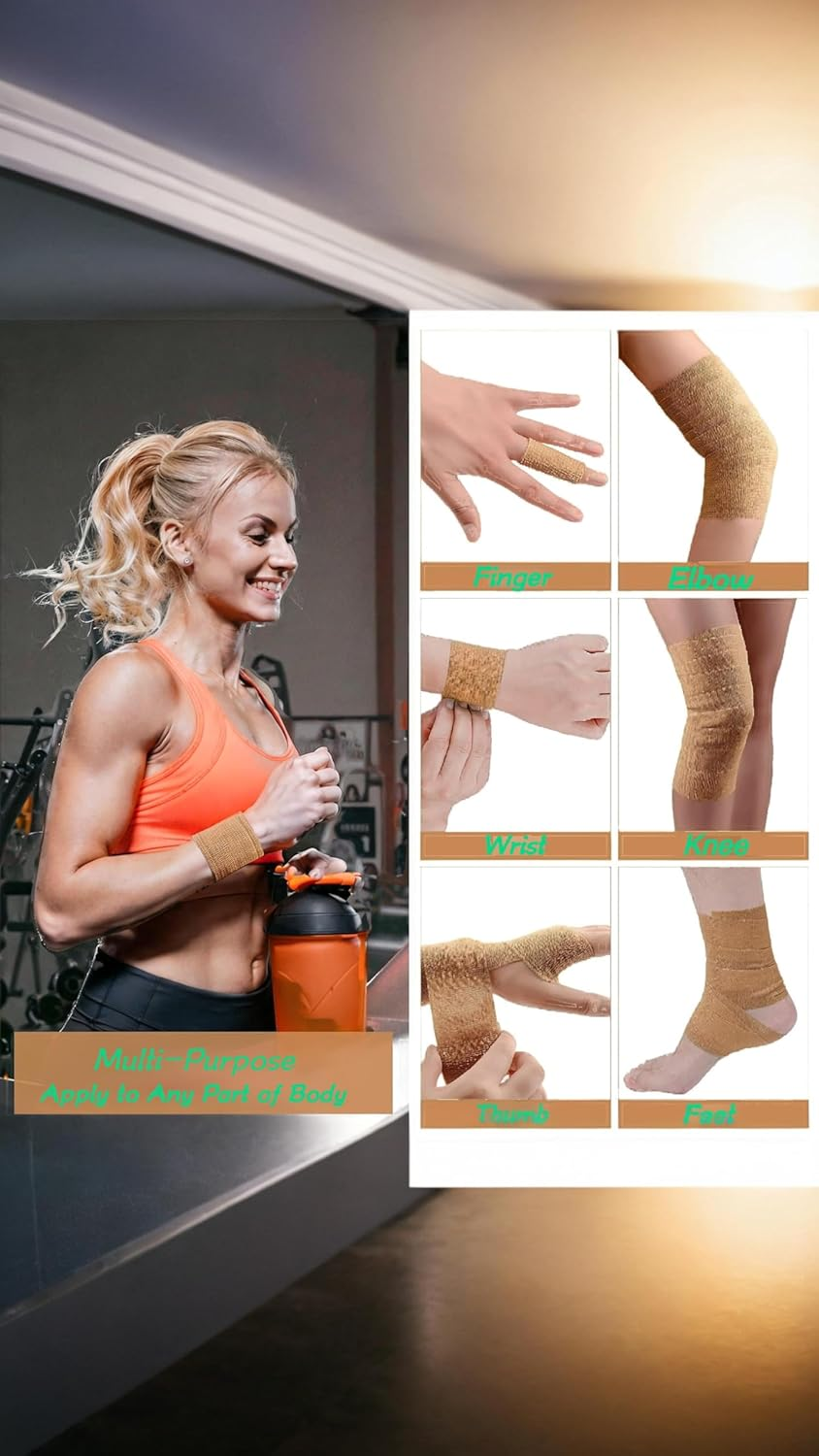 Honwor 12 Rolls Self-Adherent Cohesive Bandage Wrap for S & Sports - Elastic, Water-Resistant, Breathable for Wrist, Ankle Support & Recovery (10 Colors) image number 1