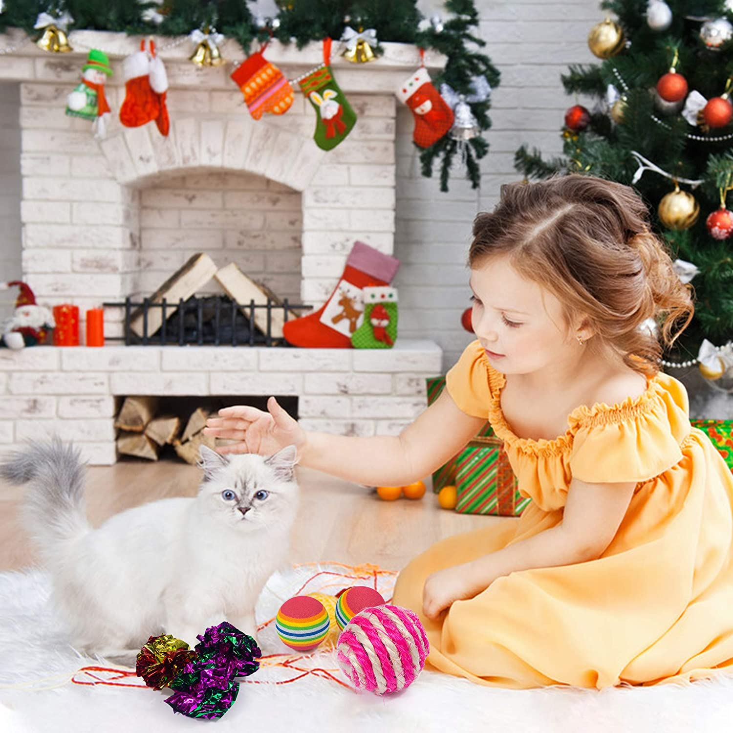 Cat Toys Kitten Toys 34Pcs Assorted Cat Tunnel Catnip Fish Feather Teaser Wand Fish Fluffy Mouse Mice Balls and Bells Toys Storage Bag Set Kit Interactive Cat Toys Cat Feather Toy Mlorine (34PCS) image number 1