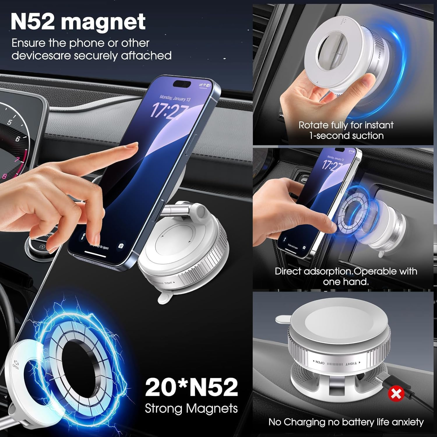 Telfun Vacuum Magnetic Suction Phone Holder, Foldable and Retractable Hands-Free Suction Cup Phone Mount for Car/Gym/Mirror/Smooth Surface, Compatible with Iphone Android and All Smartphones image number 6
