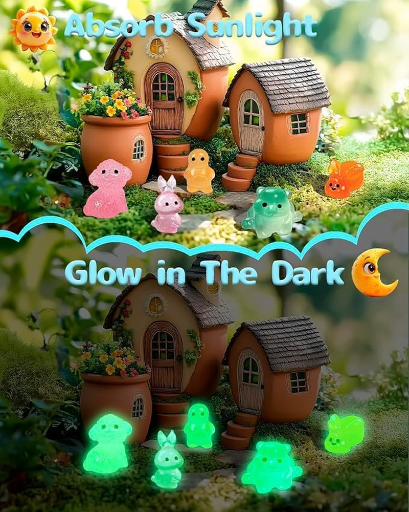 Leanockesa 60 PCS Mini Resin Animals Set for Family Crafts, Aquarium, Garden Landscape - Luminous Figures Ornament Potted Decorations DIY Accessories (Random Style and Color) image number 4