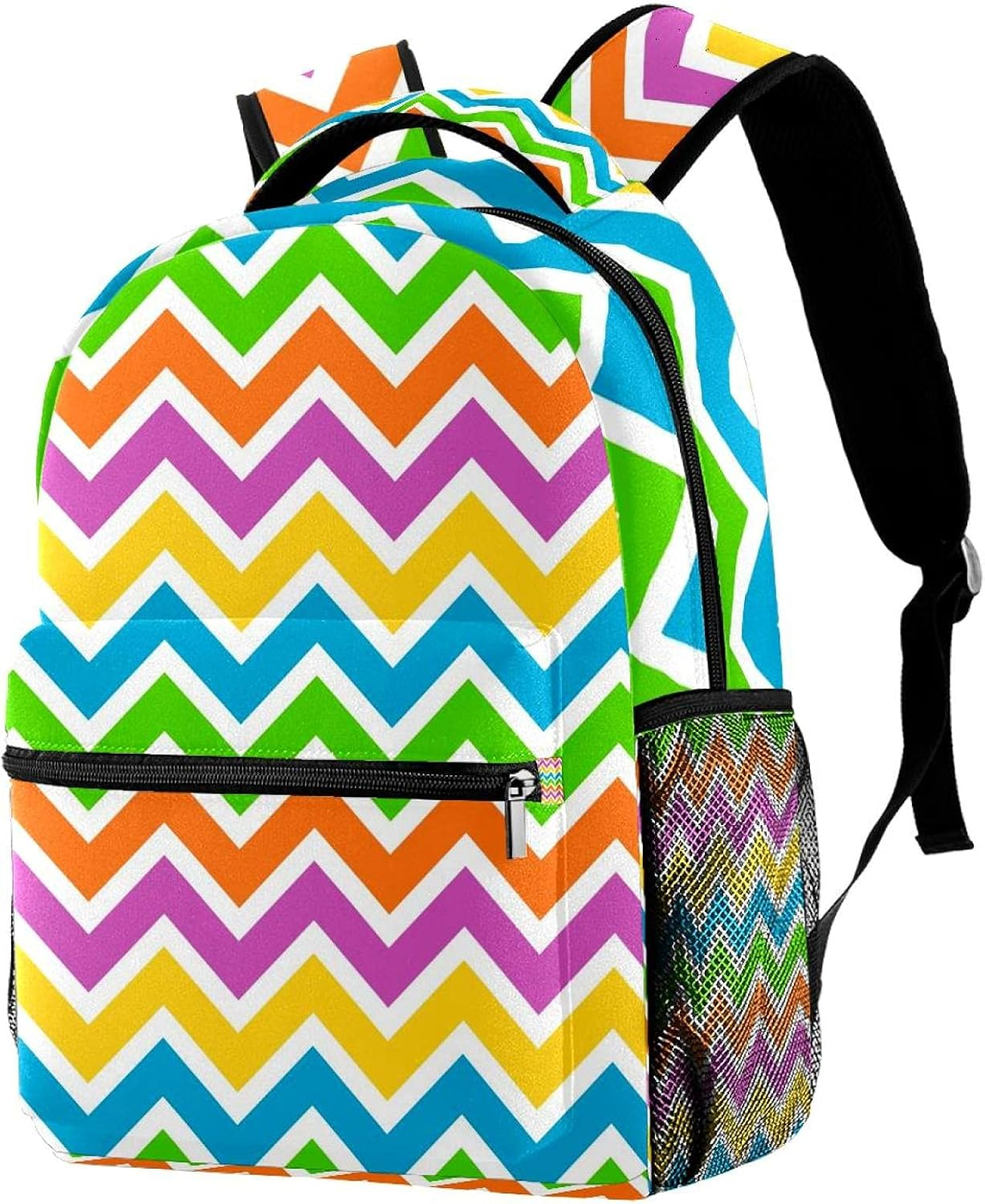Colorful Zigzags Backpack Students Shoulder Bags Travel Bag College School Tote Backpacks image number 4