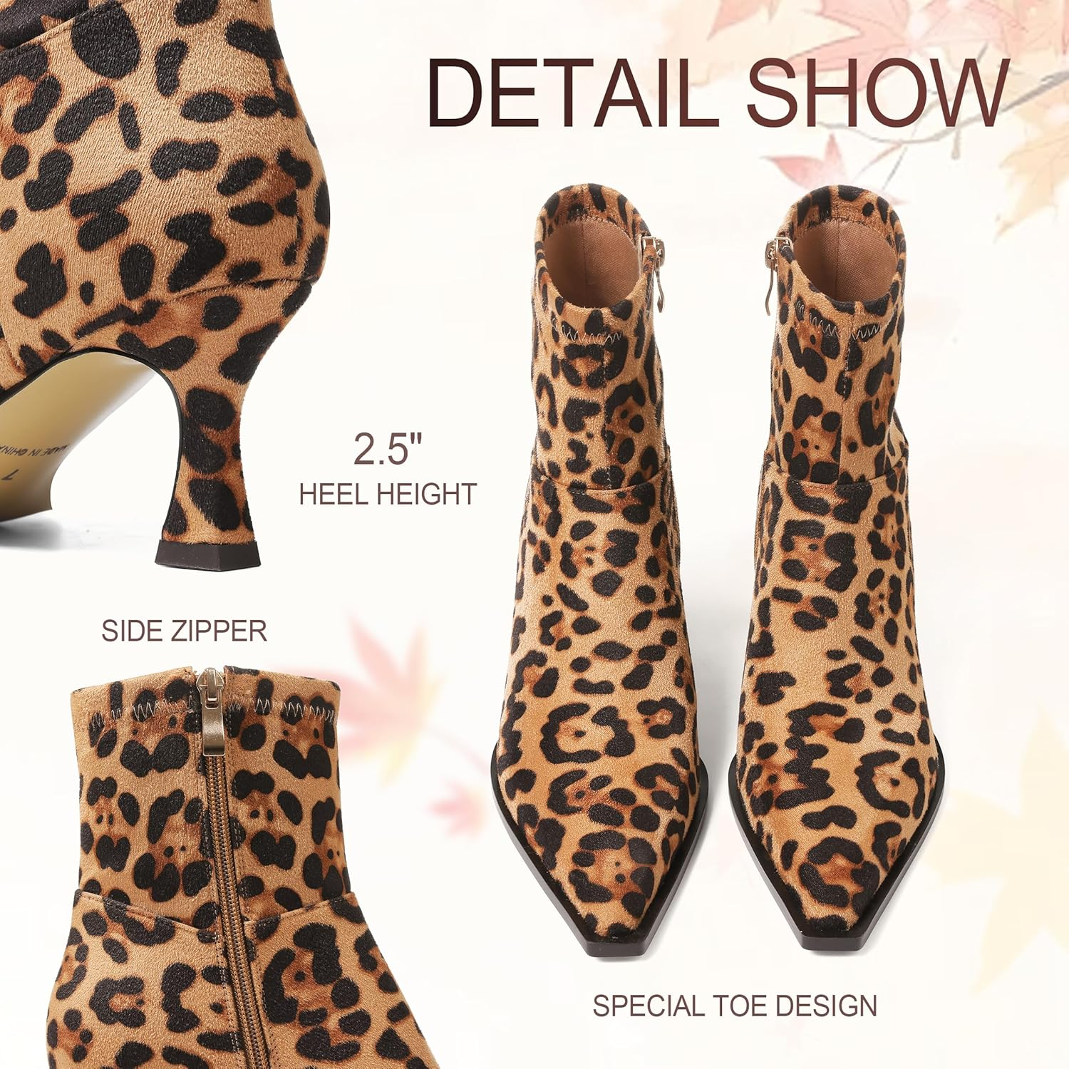 Atsroel Kitten Heel Ankle Boots for Women Pointed Toe Fall Booties Side Zip Short Boots Dressy Low Heel Booties image number 4