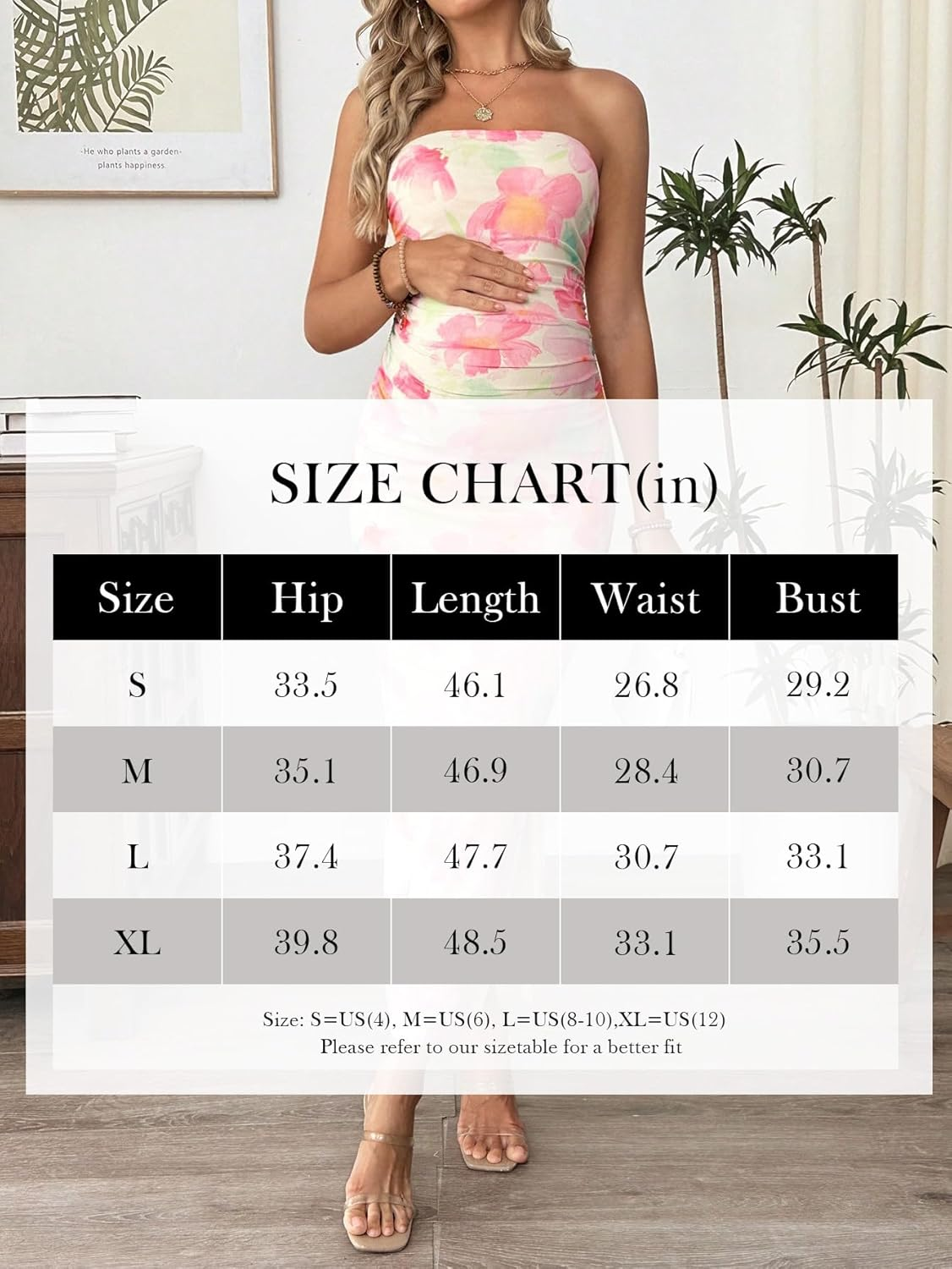 SKAYS Women'S Maternity Maxi Bodycon Dresses Floral Printed Strapless Tube Top Slit Party Casual Elegant Long Dress image number 5