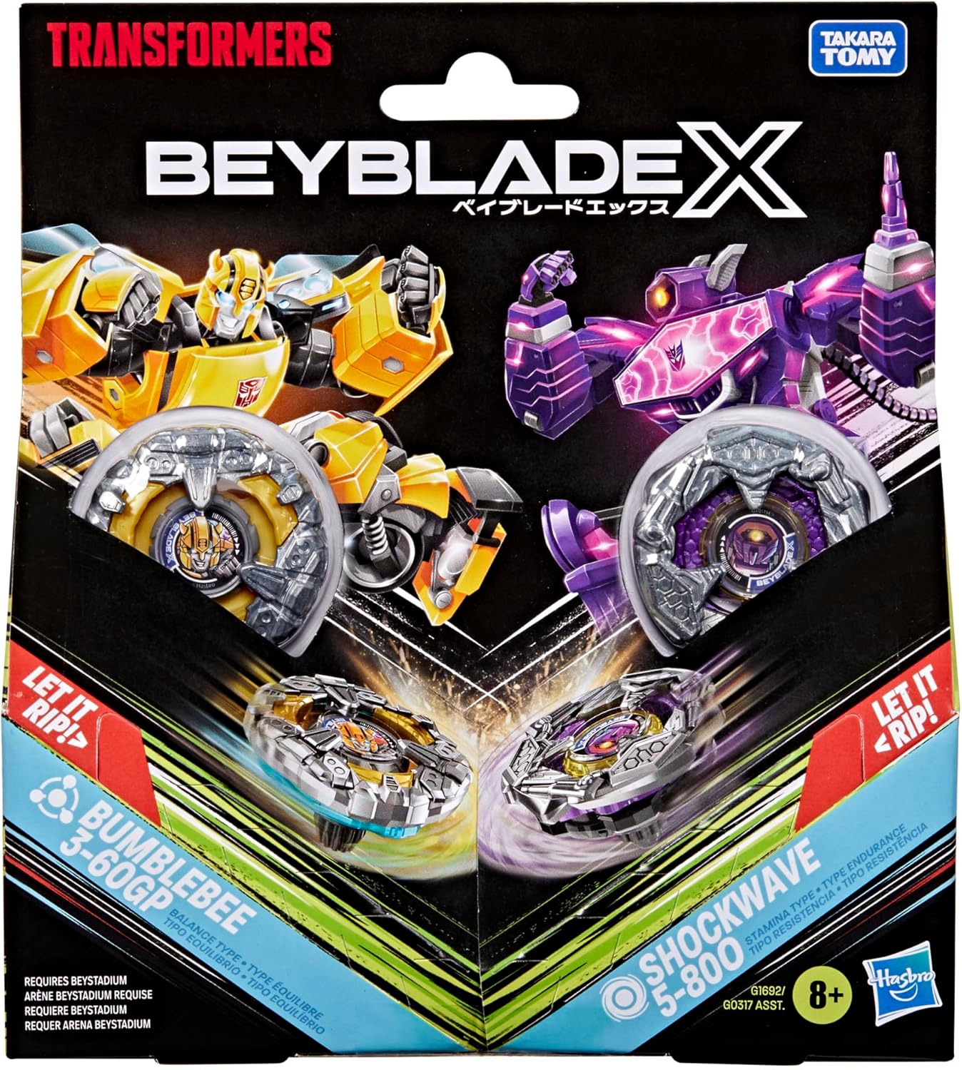 Hasbro Beyblade X and Transformers Collab, Bumblebee 3-60GP Vs. Shockwave 5-80O