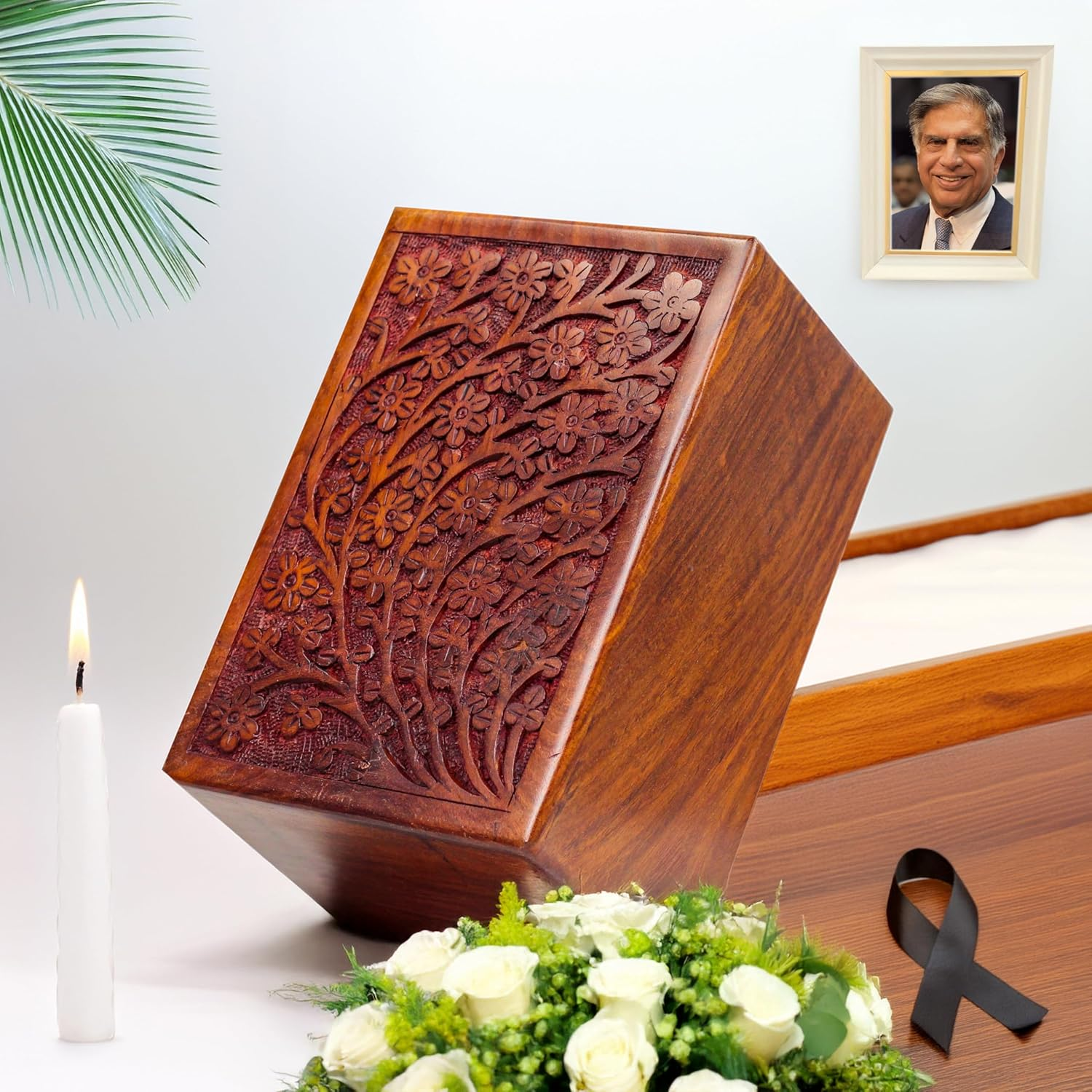 Artisans Crafted Premium Rosewood Decorative Hand Carved Wooden Urns | Carved with Precision | Memorial Wooden Urns for Loved Ones | Nagina International (Medium) image number 6