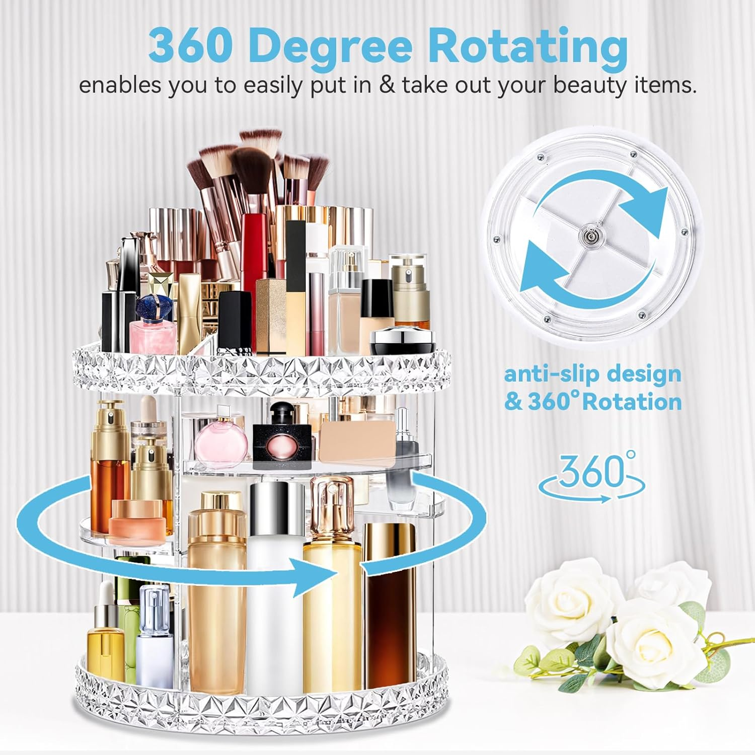 Kingtaily Rotating Makeup Organizer Spinning Makeup Organizer for Vanity, 360 Rotation with 6 Adjustable Layers, Large Capacity Vanity Organizer Skin-Care Organizers Clear Perfume Organizer image number 3