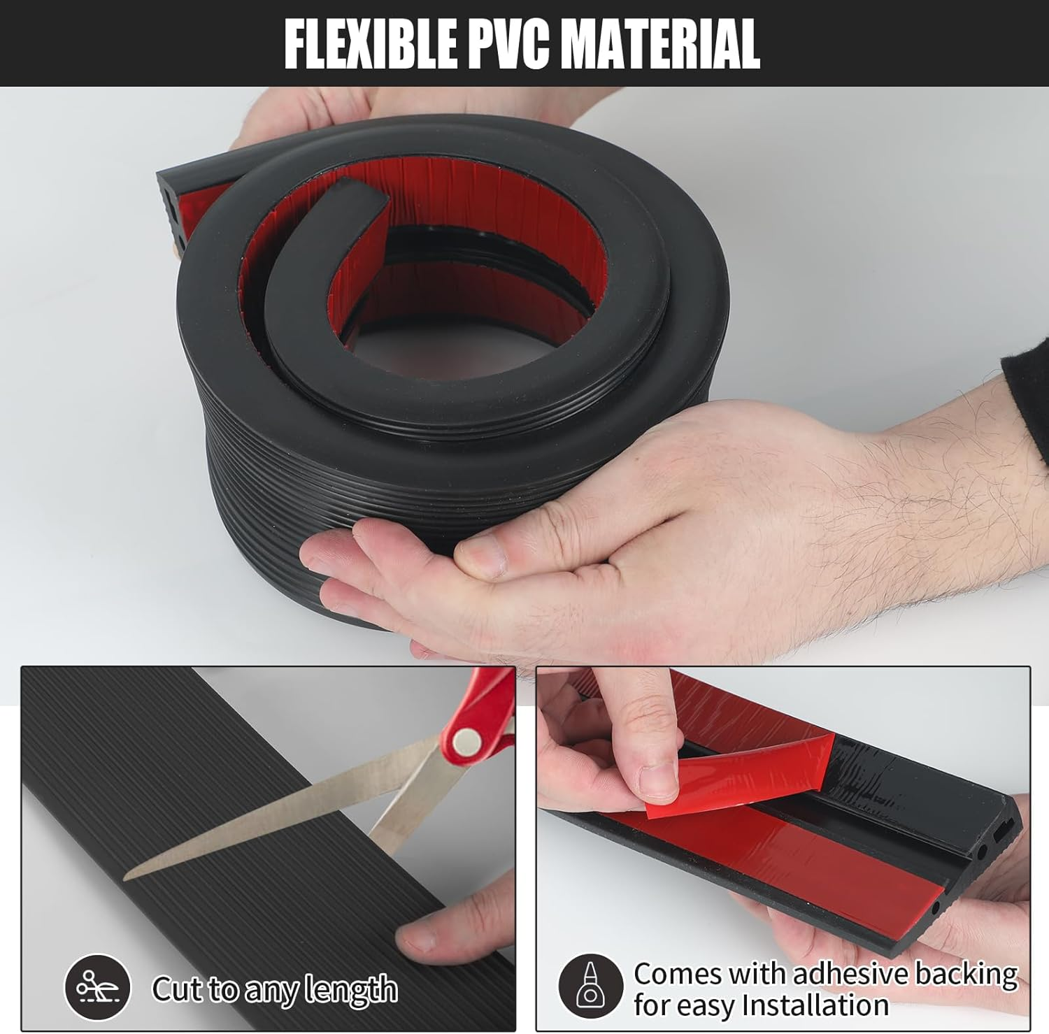 Threshold Ramp for Doorways, 90 X 7.5Cm Self Adhesive Rubber Kerb Ramp with 4 Holes, Non Slip 1.5/2Cm Height Door Step Strip for Wheelchair (Black, 2Cm) image number 5