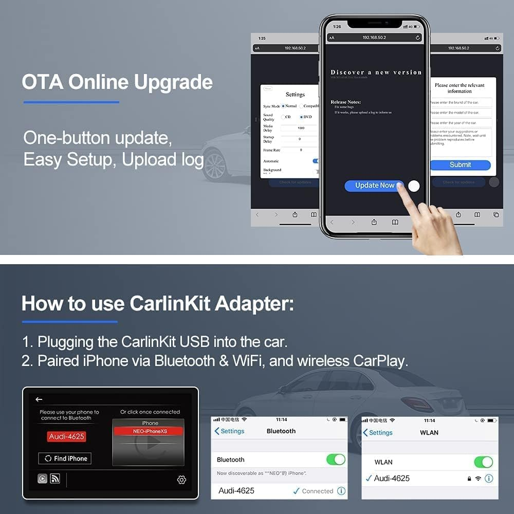 Carplay Mini 3.0 Wireless Carplay Adapter Bluetooth Kit for Factory Wired Apple Carplay Cars for Cars from 2017 Compatible with Iphone Only USB Type-A and Type-C Cables Included