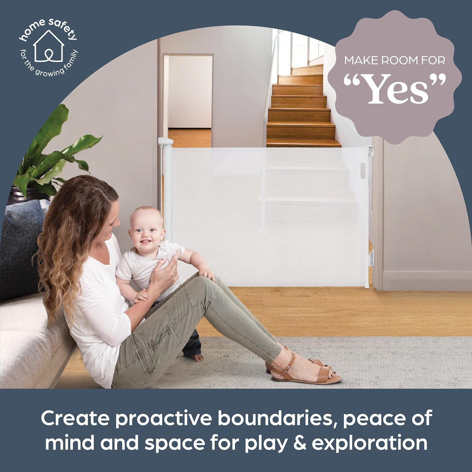 Dreambaby Retractable Safety Stair Gates for Baby, Dog Gate, Extra Wide Mesh Retractable Baby Gate Fits up to 140Cm, Tall 90Cm. 2X Ezy-Check Lock Indicators, Hardware Mounted Baby Gate (White) image number 2