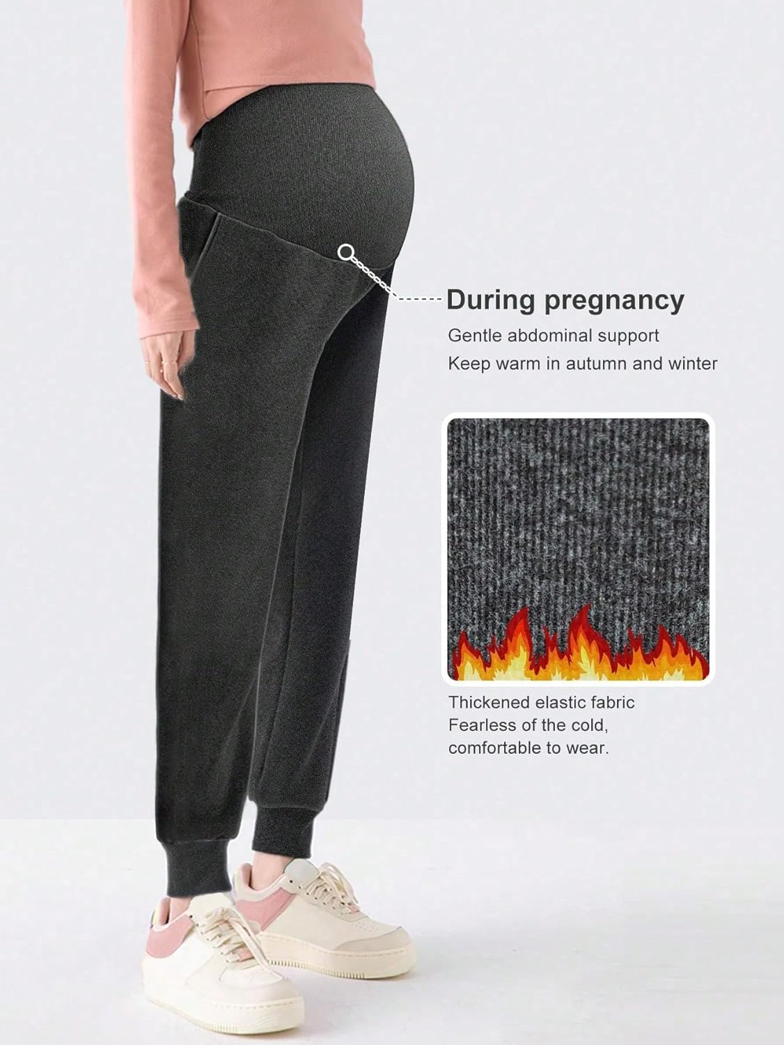PARNIXS Women'S Thermal Maternity Pants, Fleece Lined Winter Pregnancy Joggers with Stretchable Waist, Cozy Warm Ankle Pants for Pregnant Women image number 2