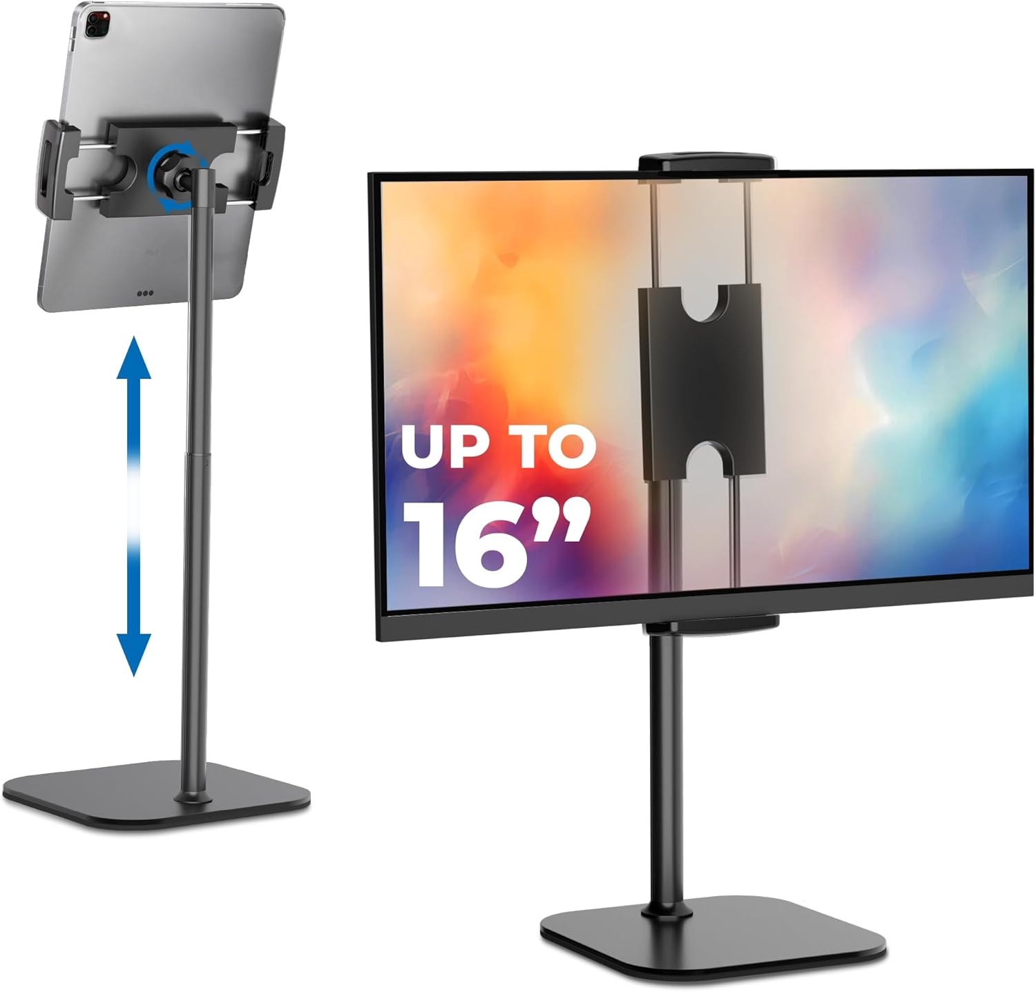 Cooper Tabstand - Height Adjustable Ipad Stand for Desk, Tablet Holder, 16" Portable Monitor Stand | Aluminum Alloy Telescoping Tablet Tripod for All Ipad, Pro, Air, Mini & Kindle (Night Black)