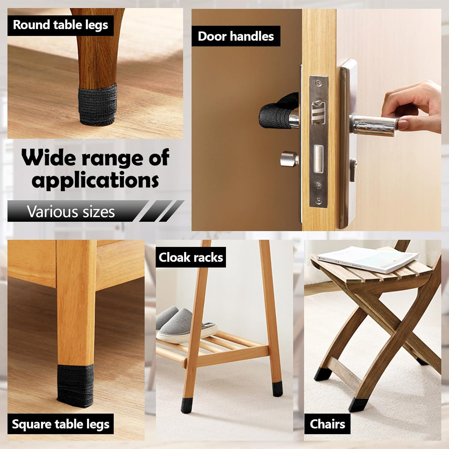 10 Pack Tapes Chair Leg Floor Protectors, Self Adhesive anti Slip Furniture Pads Tape Roll 1" X 177", Suitable for Different Furniture Legs Hardwood Floor Table Couch (Black) image number 1