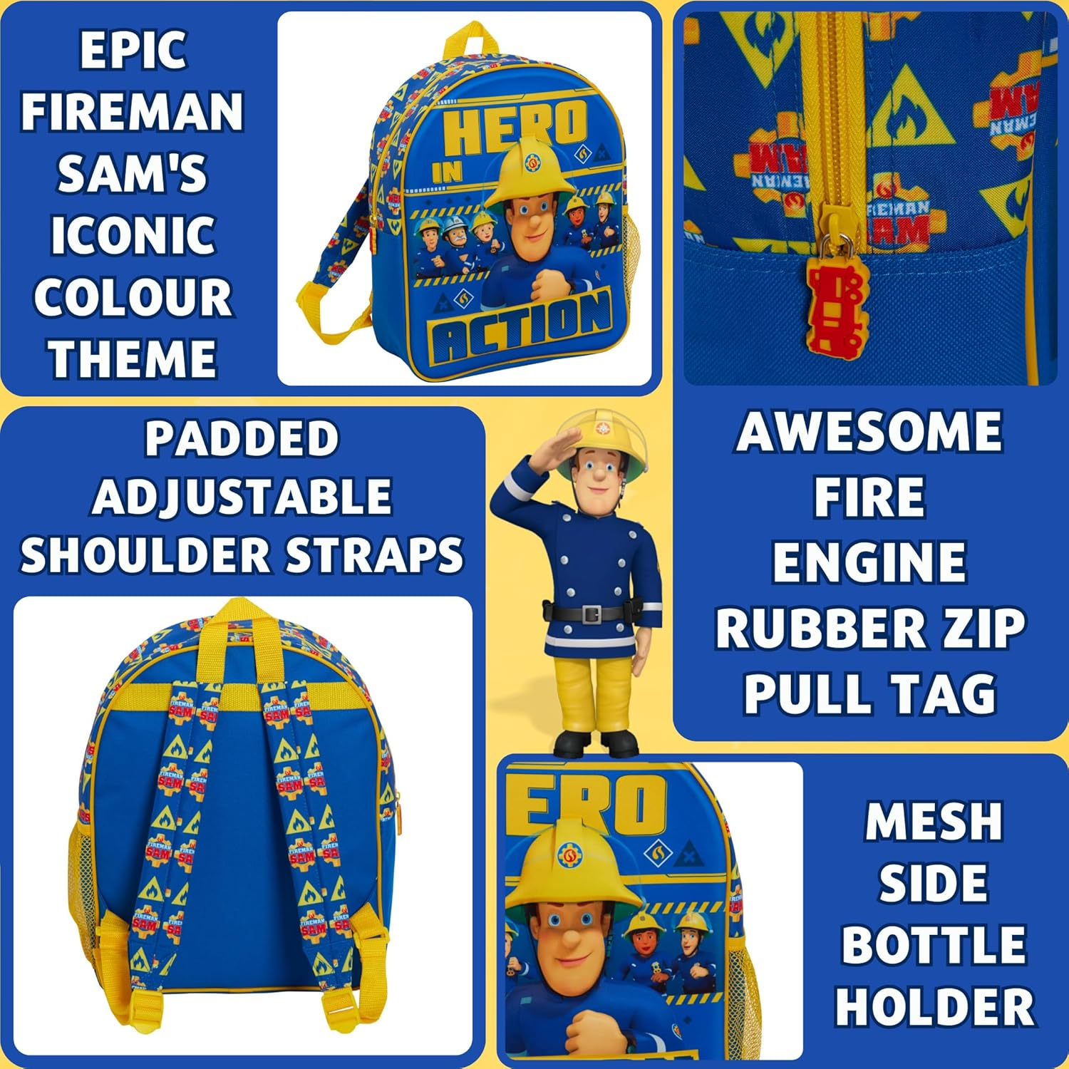 Fireman Sam Bag Boys Backpack for School Kids Firefighter Sports Rucksack School Lunch Bag with Printed Straps image number 2