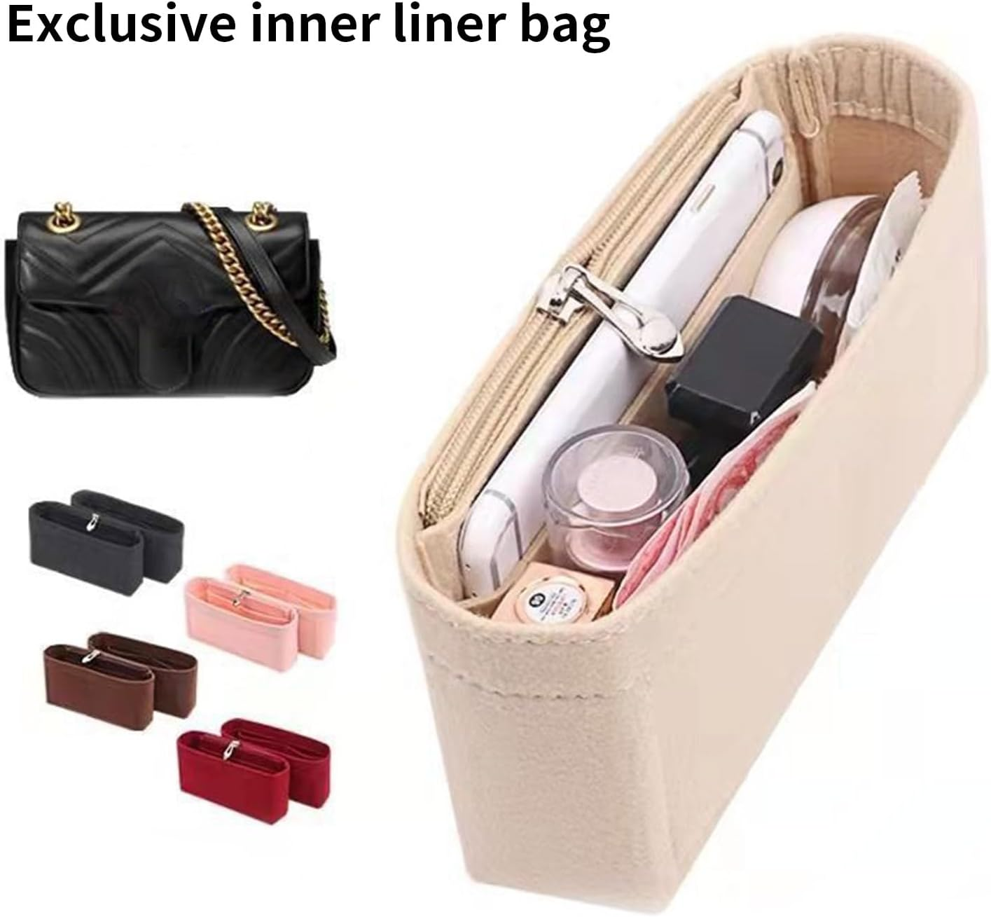 Versatile Felt Cloth Bag Liner Zipper for Bags Practical for Travel Shopping & Everyday Use Compact Bag image number 6