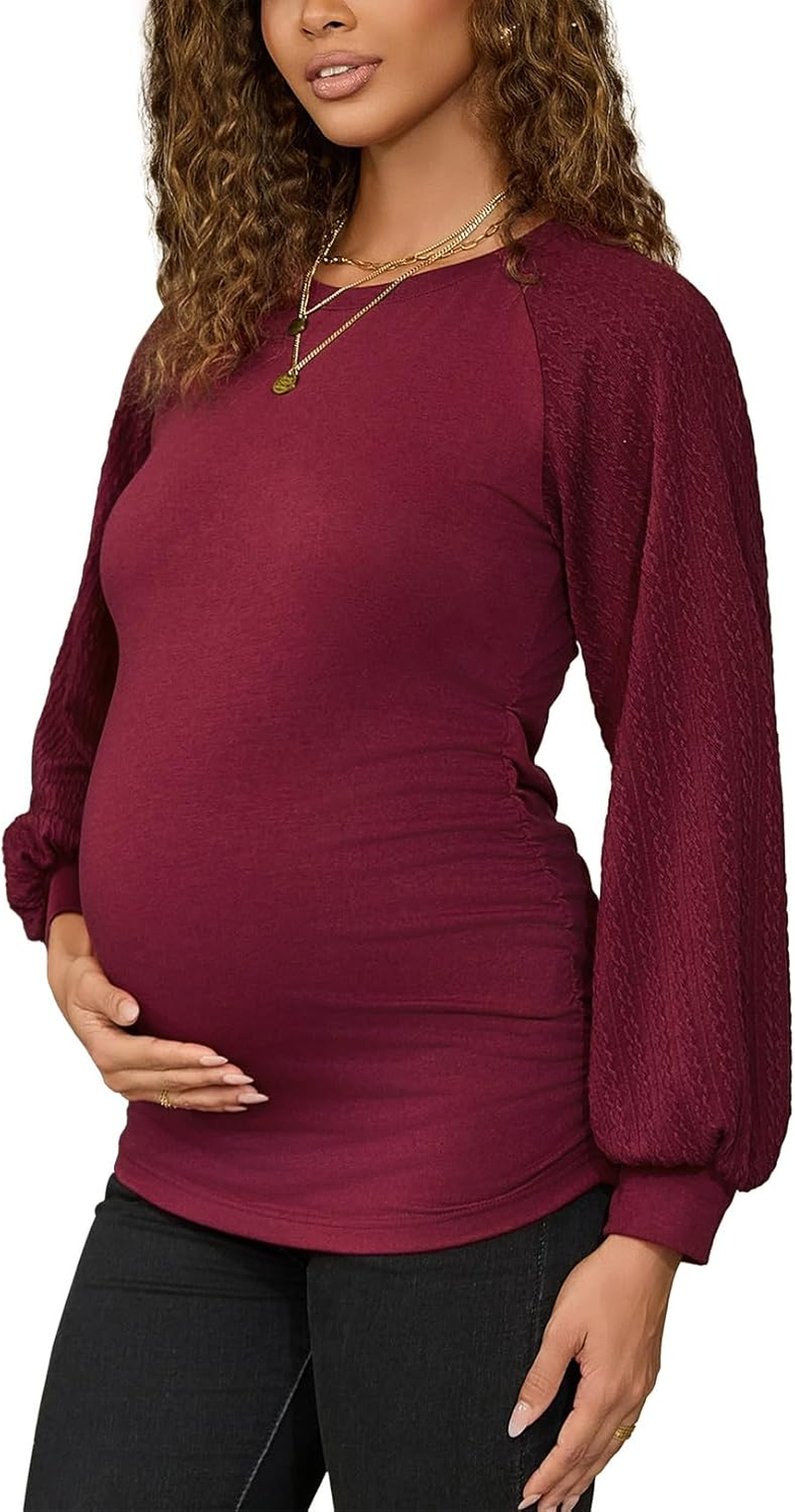 Bhome Maternity Sweatshirts Patchwork Cable Knit Long Sleeve Tops Crewneck Shirts Lightweight Sweaters