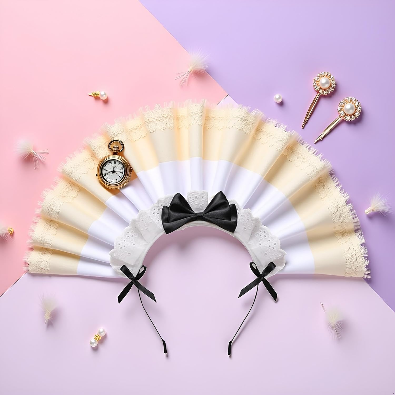 Black Women Girls Lolita Headband Lace Bow Hair Band Maid Anime Cosplay Headwear Ribbon Bowknot Cute Hair Band Party Hair Accessories Headbands image number 6