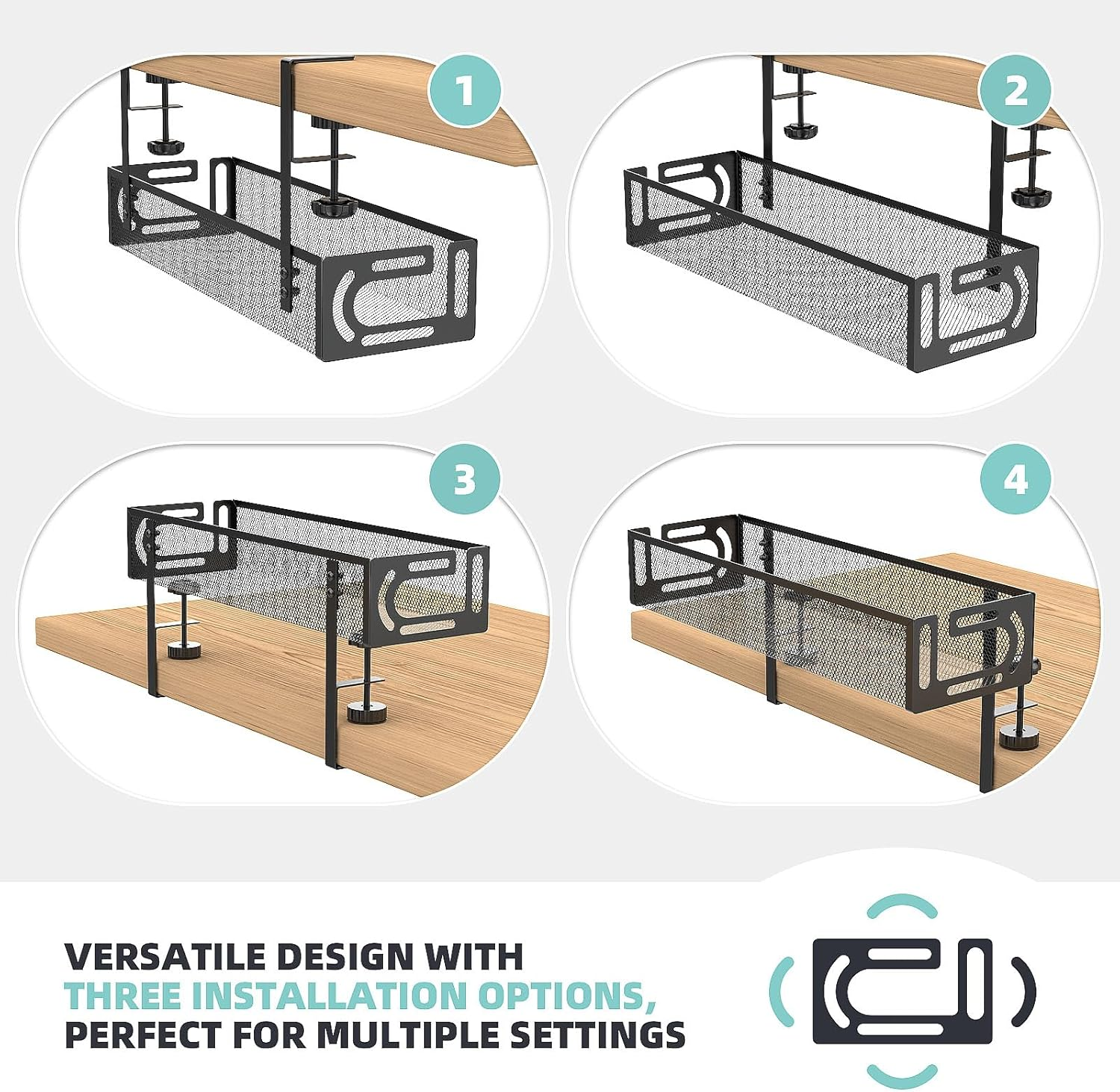 Under Desk Cable Management Tray,No Drill Mesh Desk Cables Trays with Clamp,Wire Managements Tray Cabl-E Management Box,Desk Cable Tray Wire Organizer for Office, Home image number 1